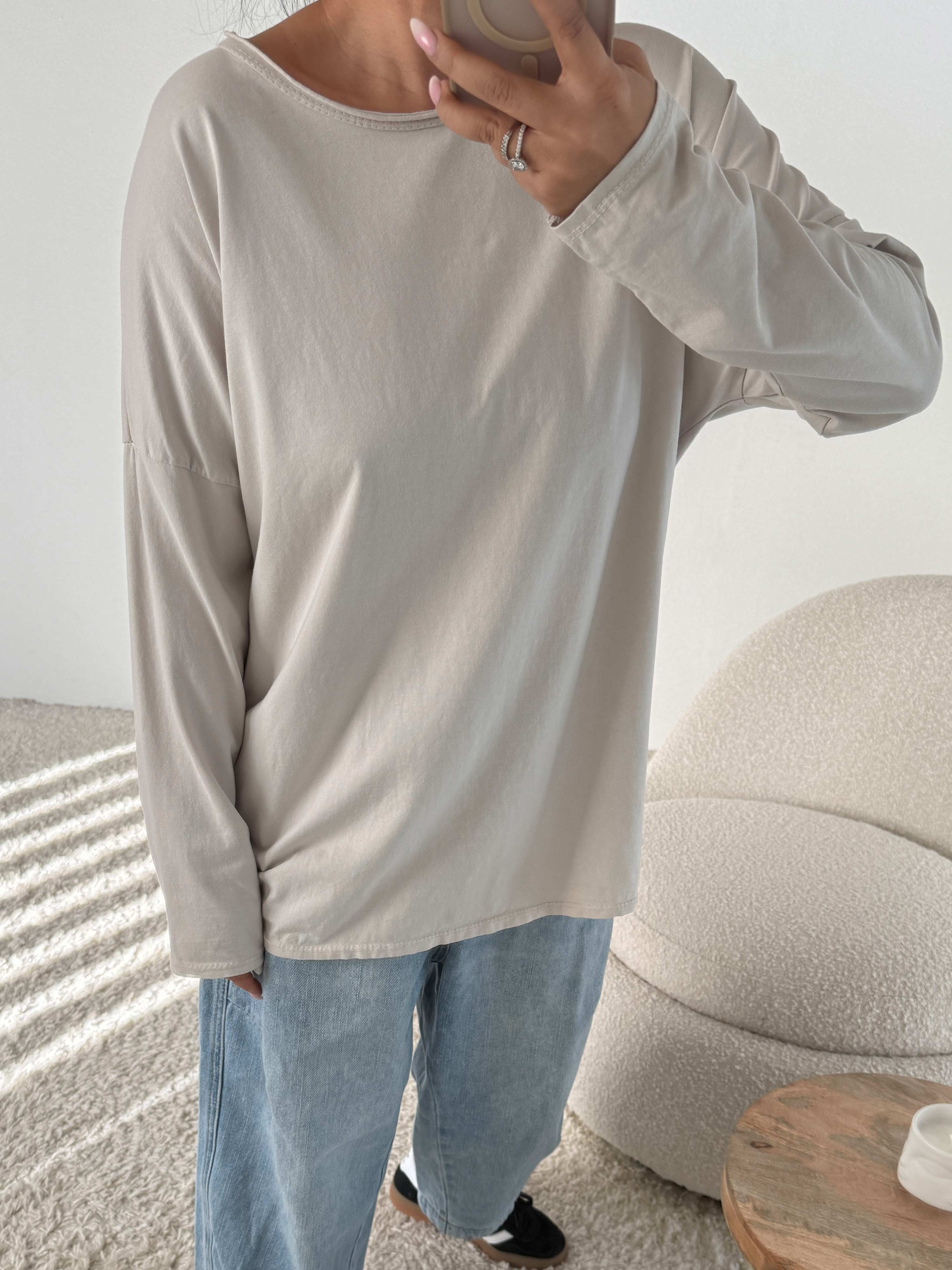 Basic Langarmshirt - Beige