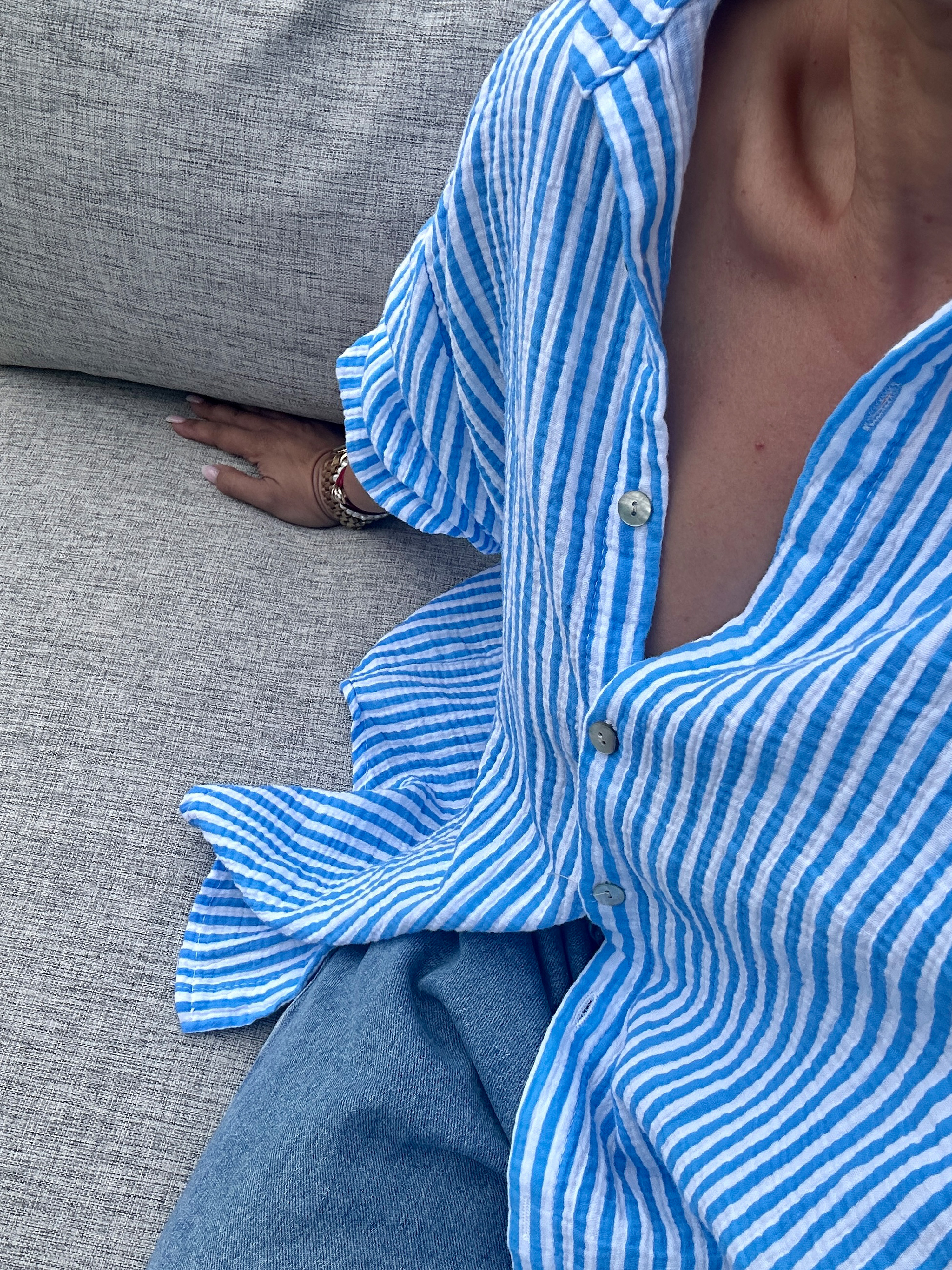 Musselin Long Oversize Bluse - Must Have - STRIPES - Blau/Weiss