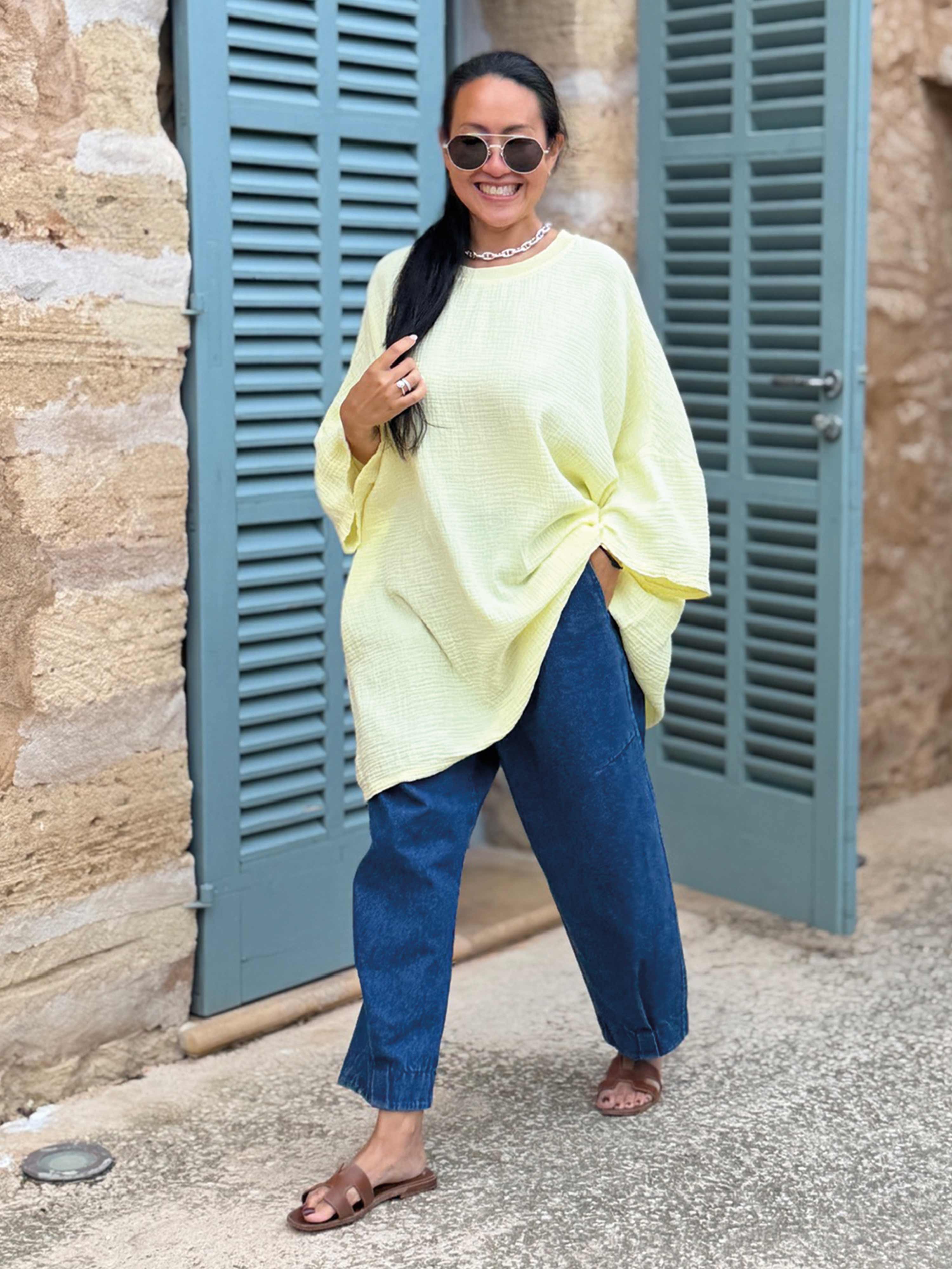 Musselin Oversize Kurzarm Shirt - Butter Yellow