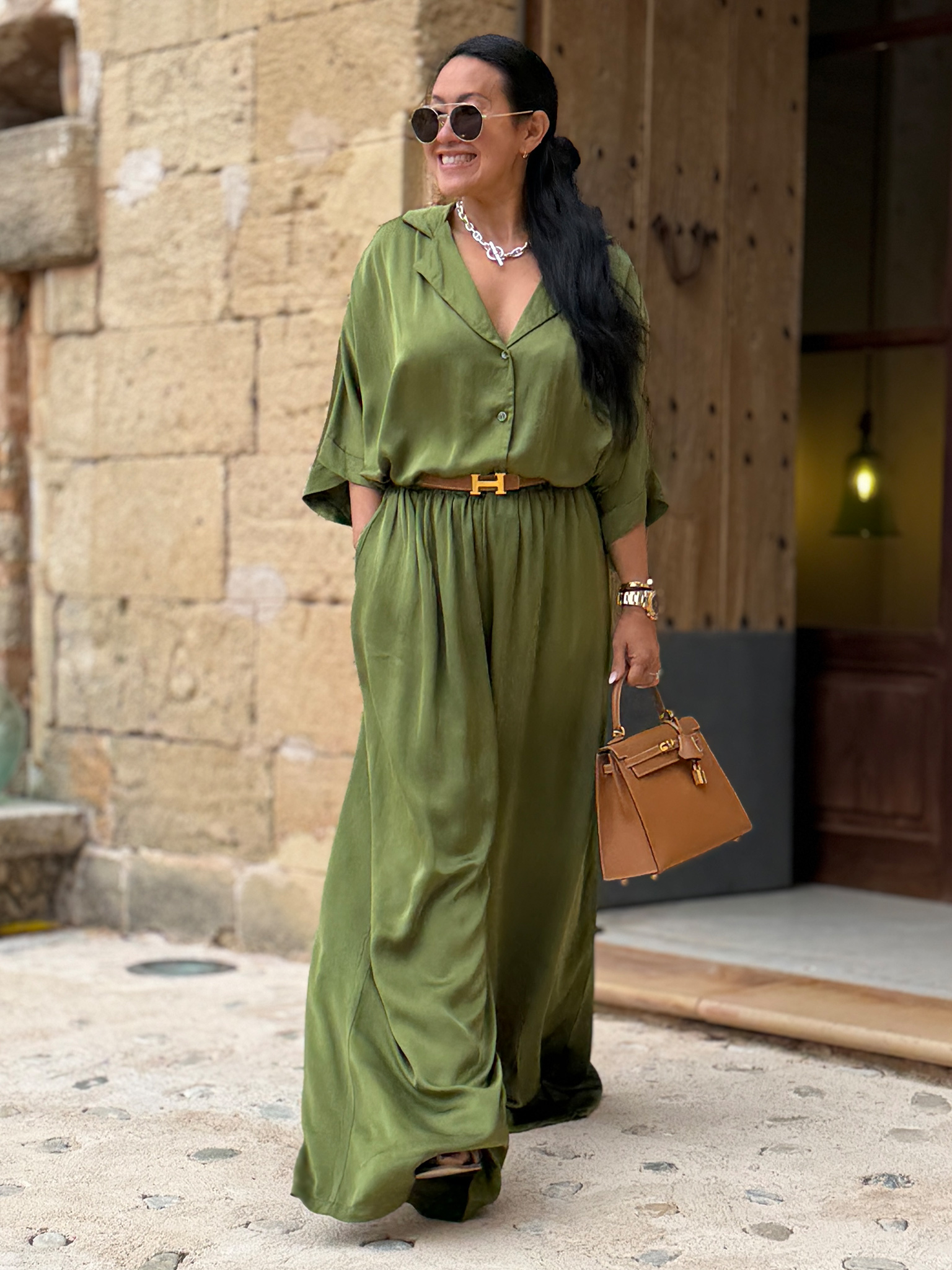Viskose Oversize Hemdbluse - ELEGANCE - Olive