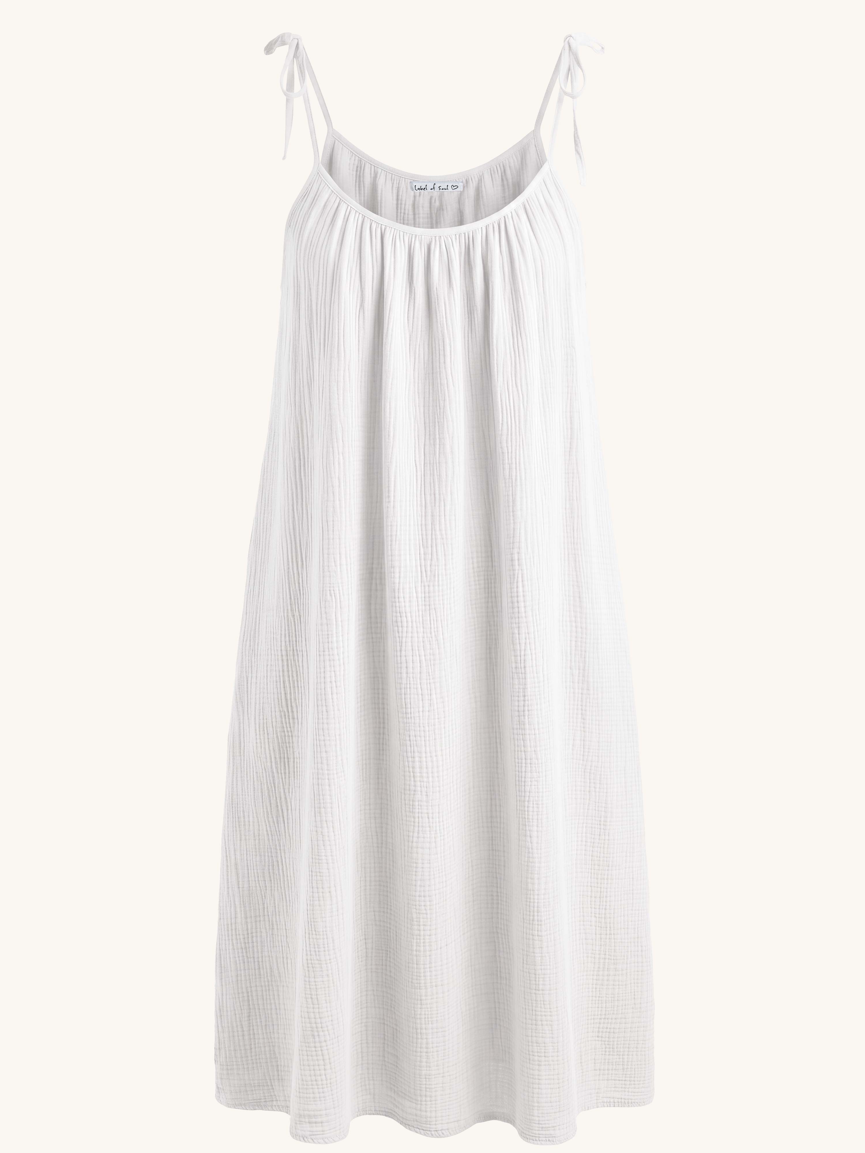 Musselin Trägerkleid LONG mit Taschen - ALISA - Weiss