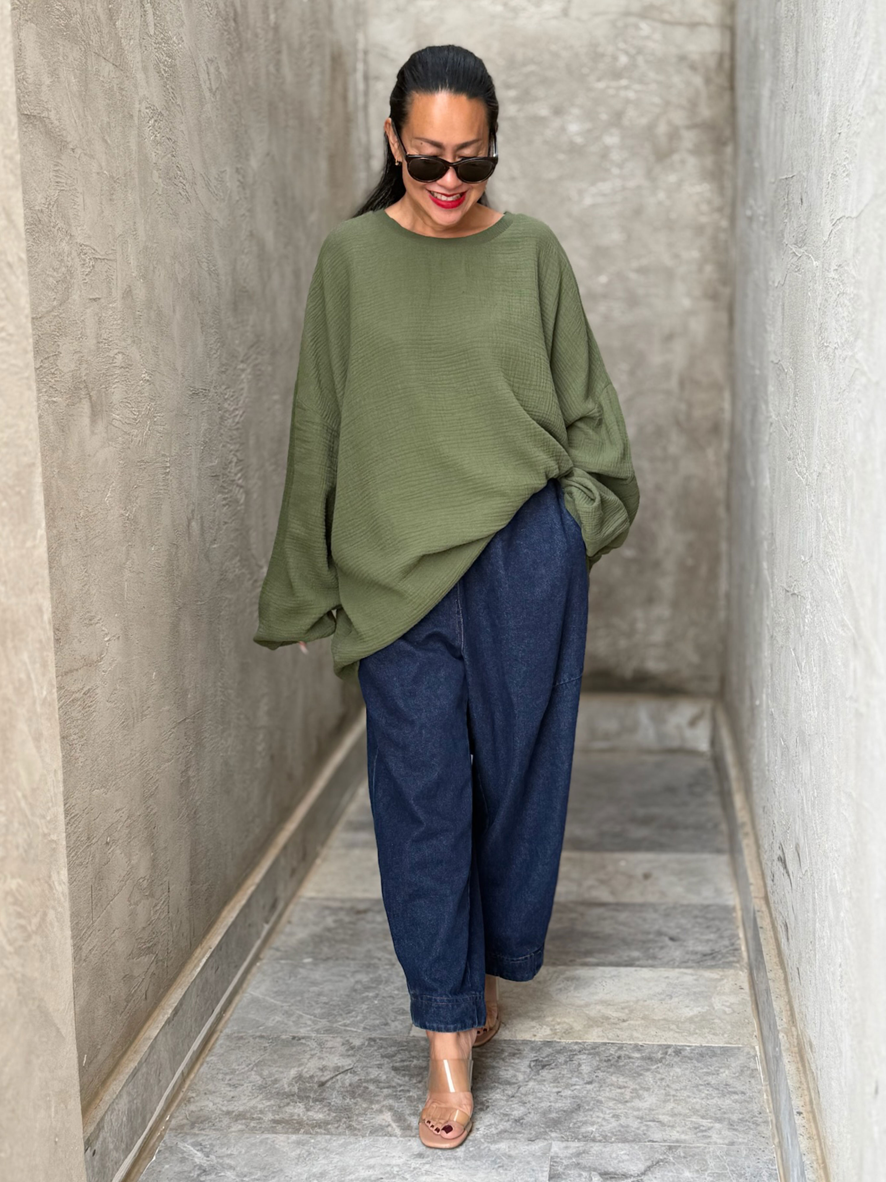 Musselin Oversize Sweatshirt - Olive