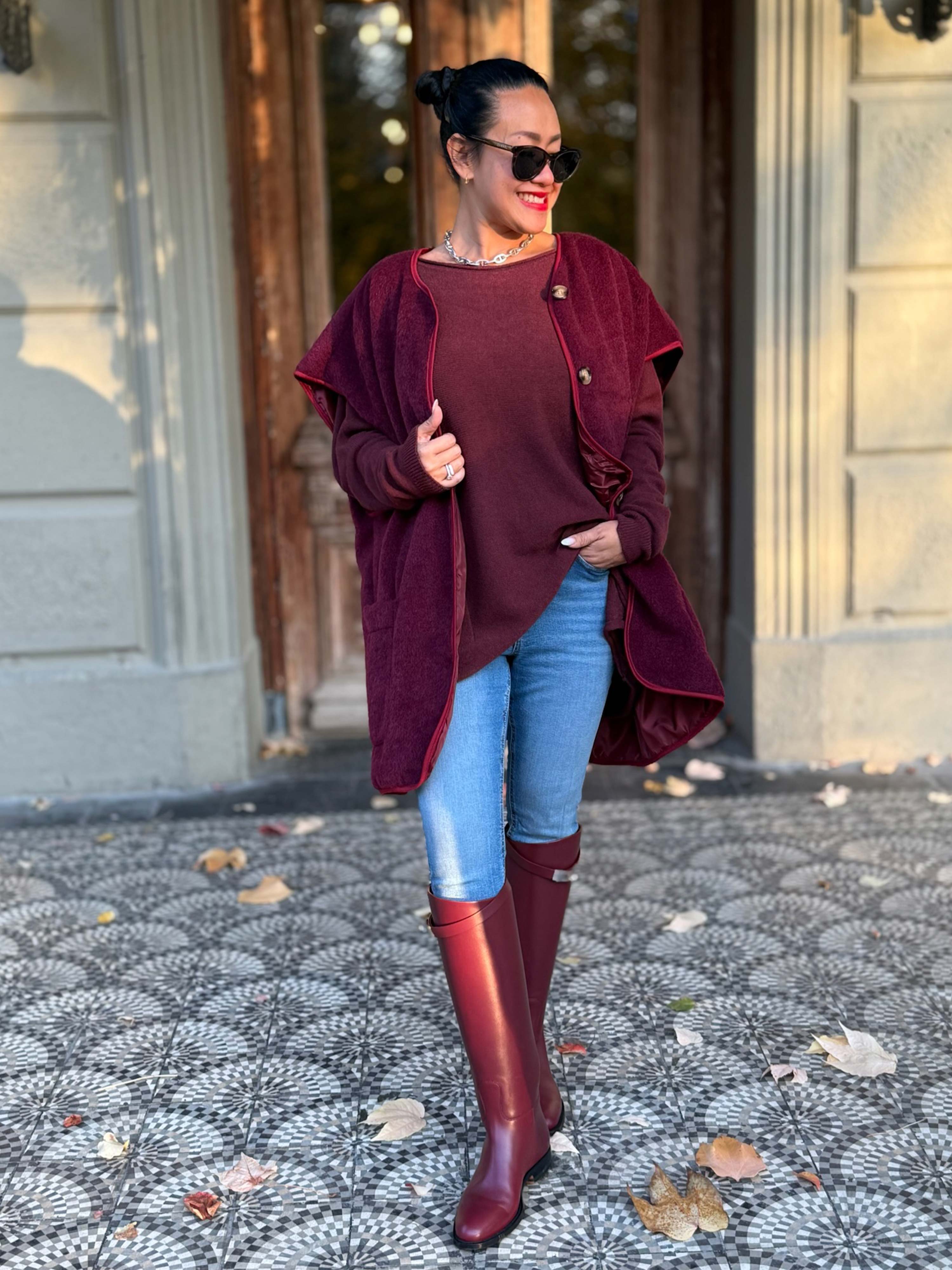 Oversize Weste mit Taschen - SIGNATURE - Burgundy