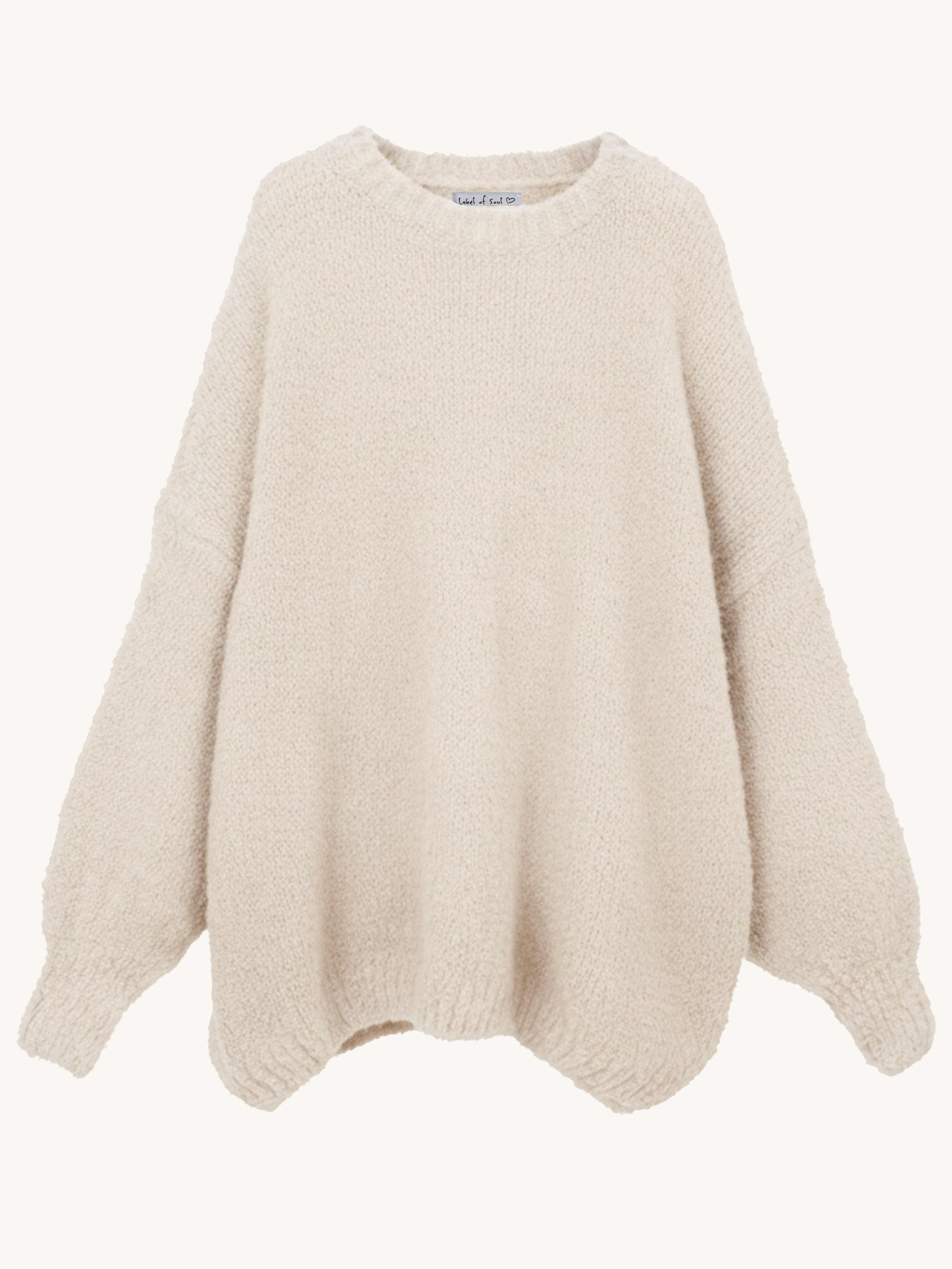 Oversize Bouclé Strickpullover mit Rundhalsausschnitt - Creme