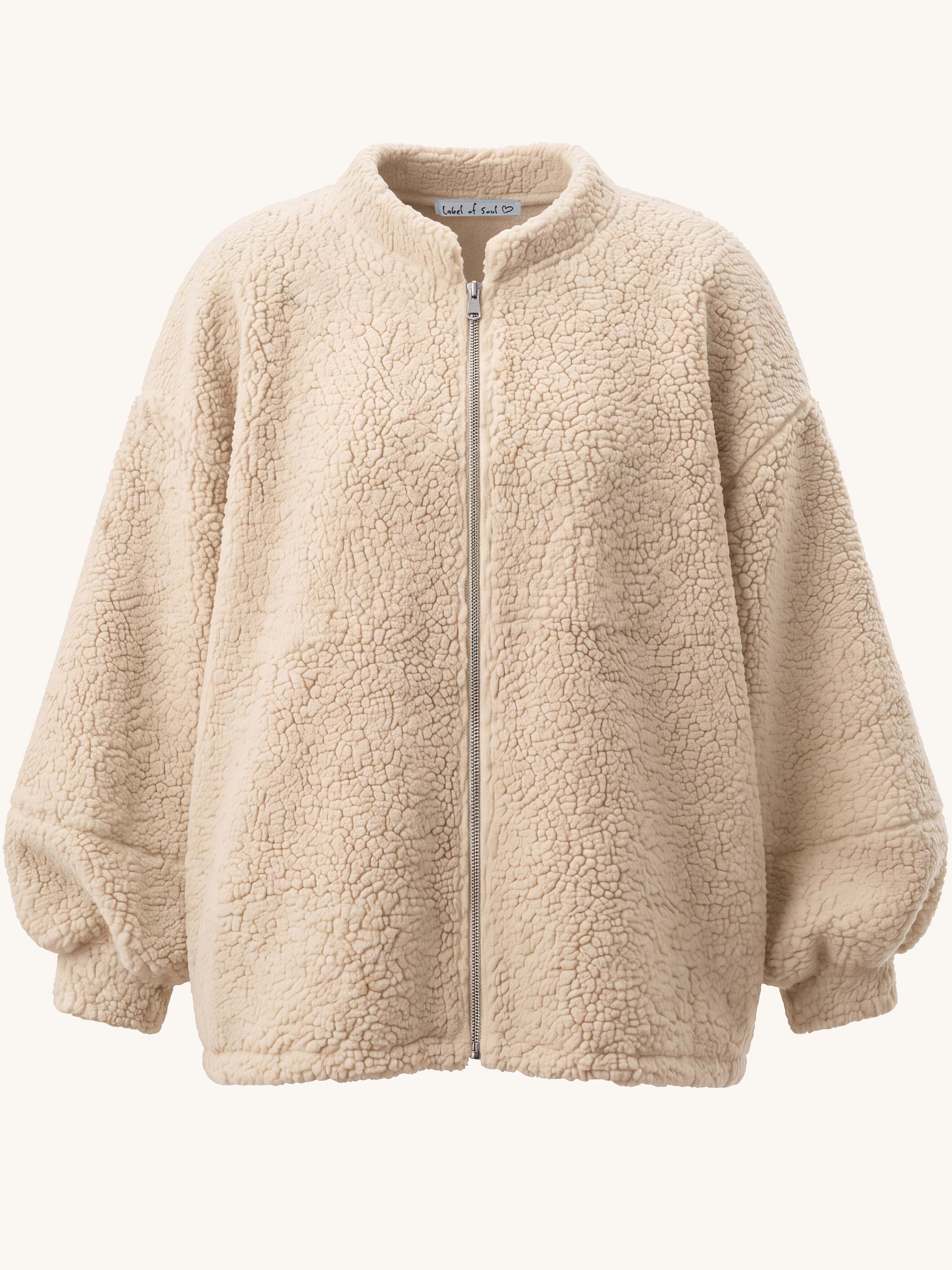 Teddylook Jacke mit Zipper - ICON - Beige