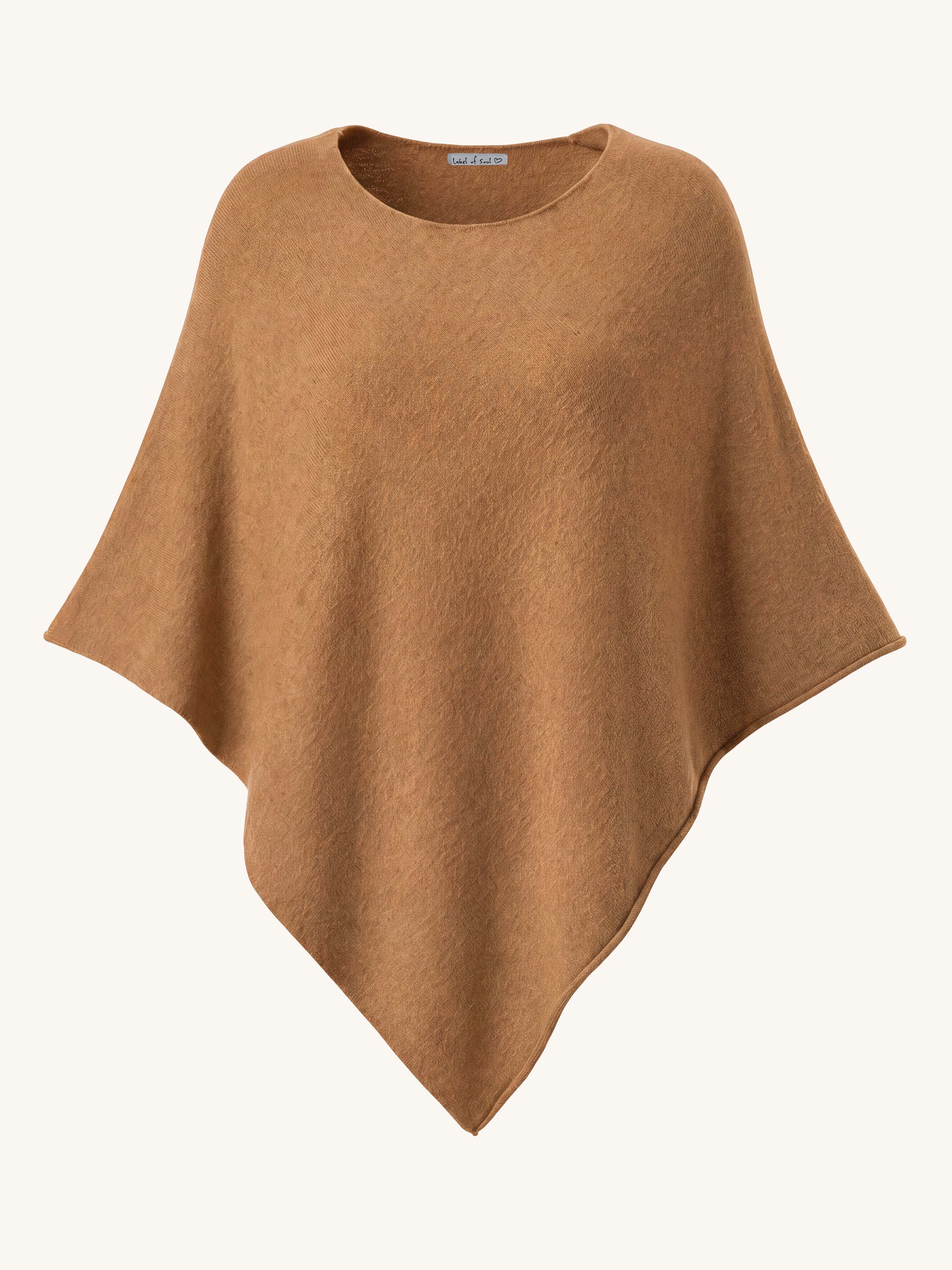 Oversize Viskose Strick Poncho Cape - Camel