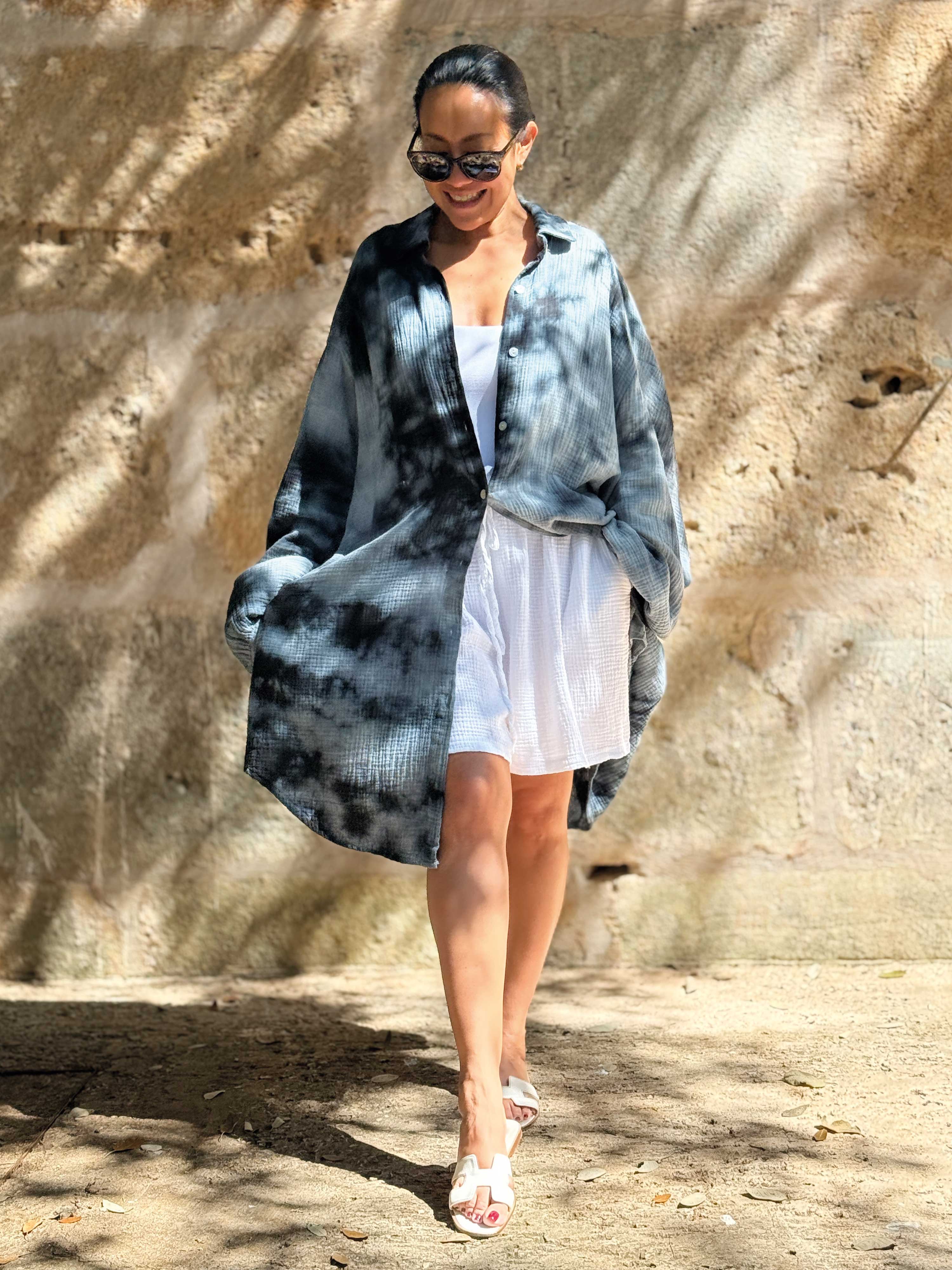 Musselin Long Oversize Bluse - Must Have - BATIK - Grau Musselin Long Oversize Bluse - Must Have - BATIK - Grau