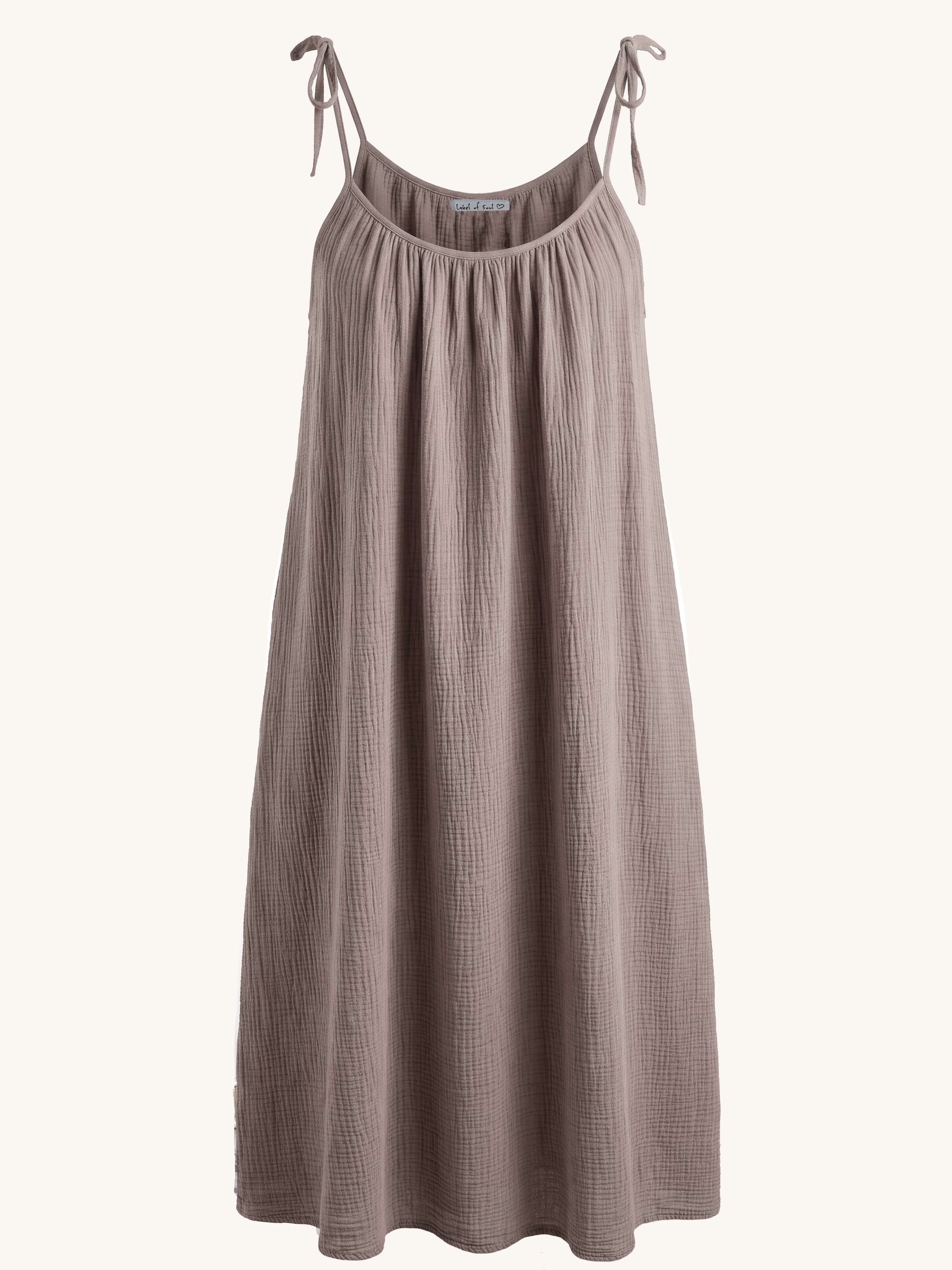 Musselin Trägerkleid LONG mit Taschen - ALISA - Taupe