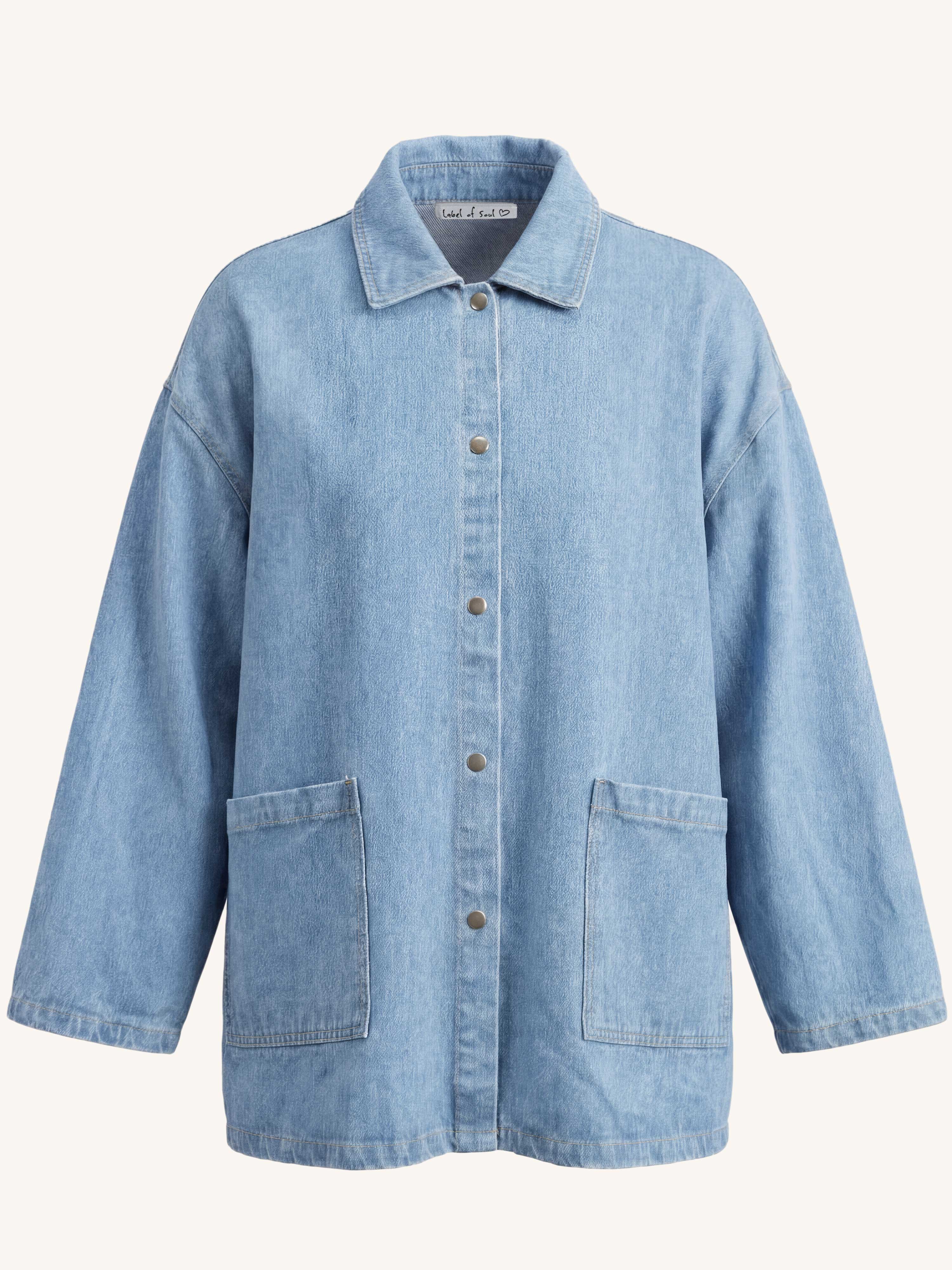 Denim Overshirt Jacke mit Taschen - Light Blue