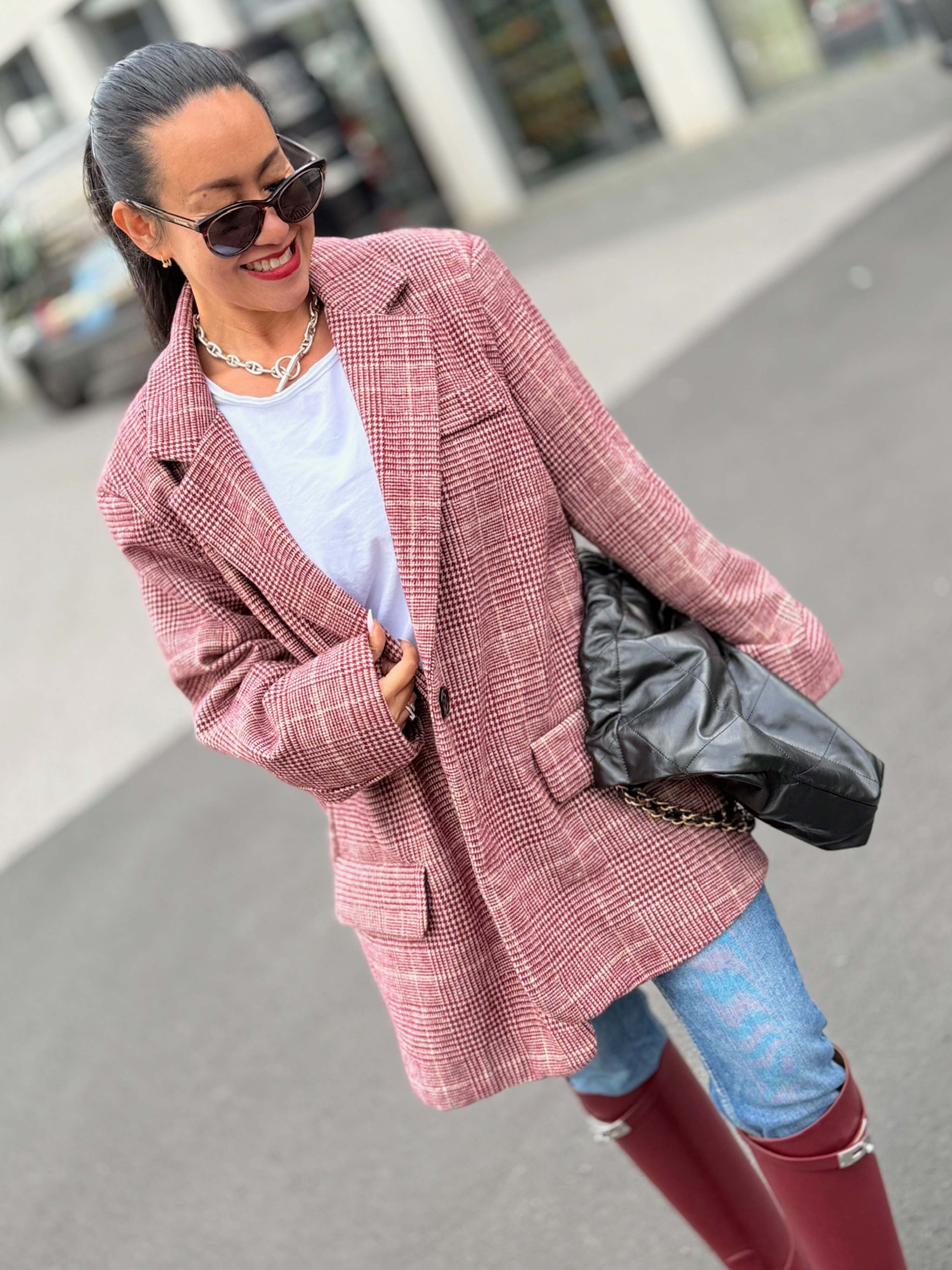 Oversize Blazer Jacke - KARO - Rouge
