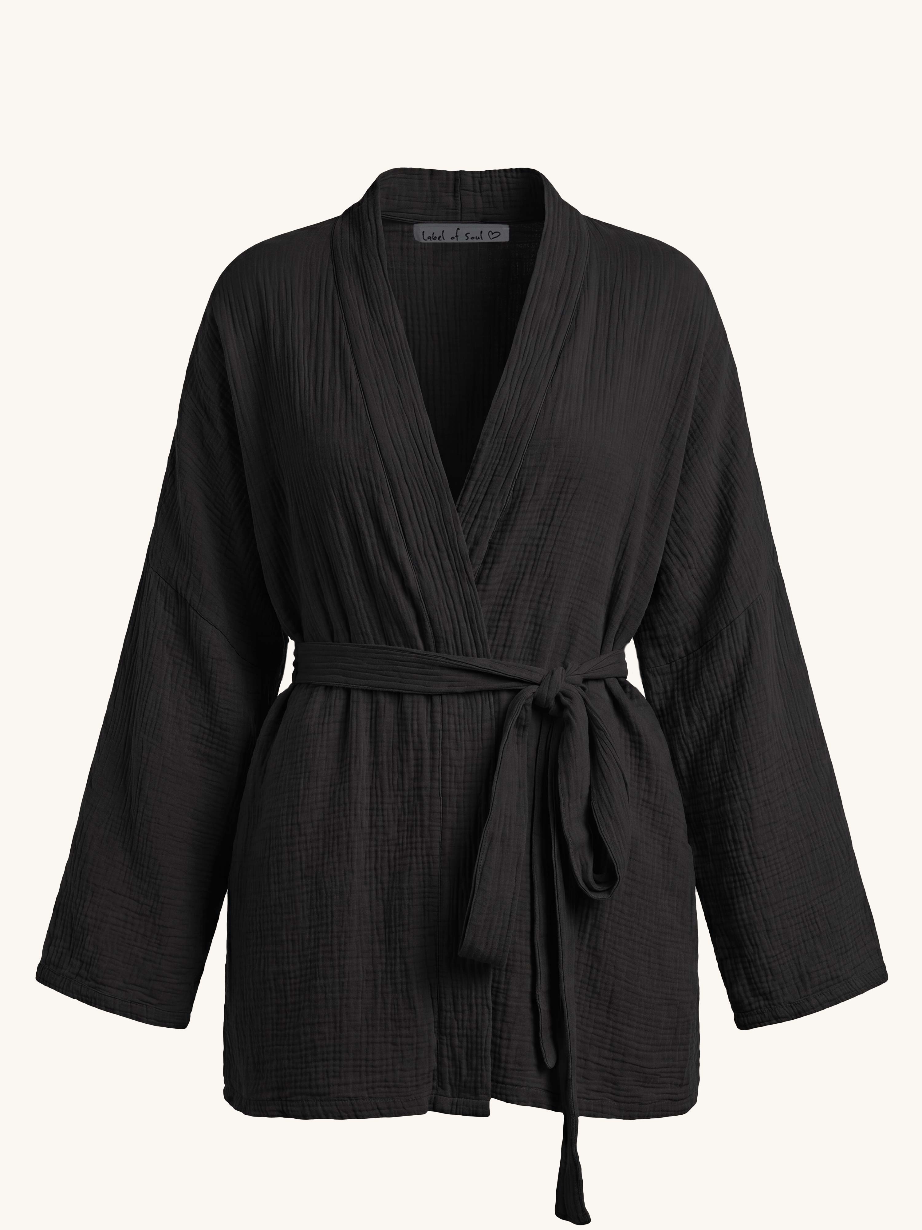 Musselin Wickel Kimono Jacke - NAMASTE - Schwarz