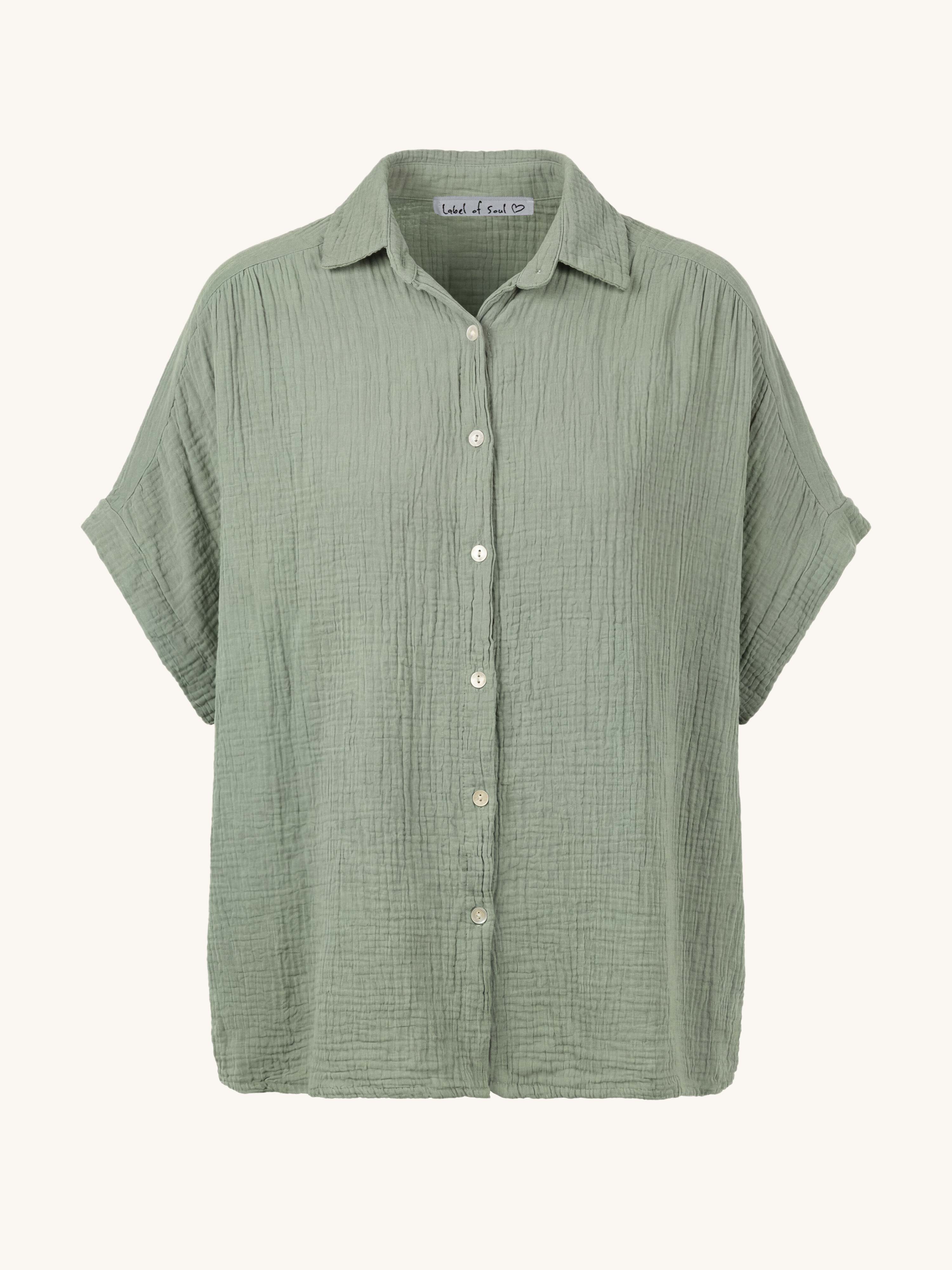 Musselin Oversize Kurzarm Bluse MIDI - Matcha