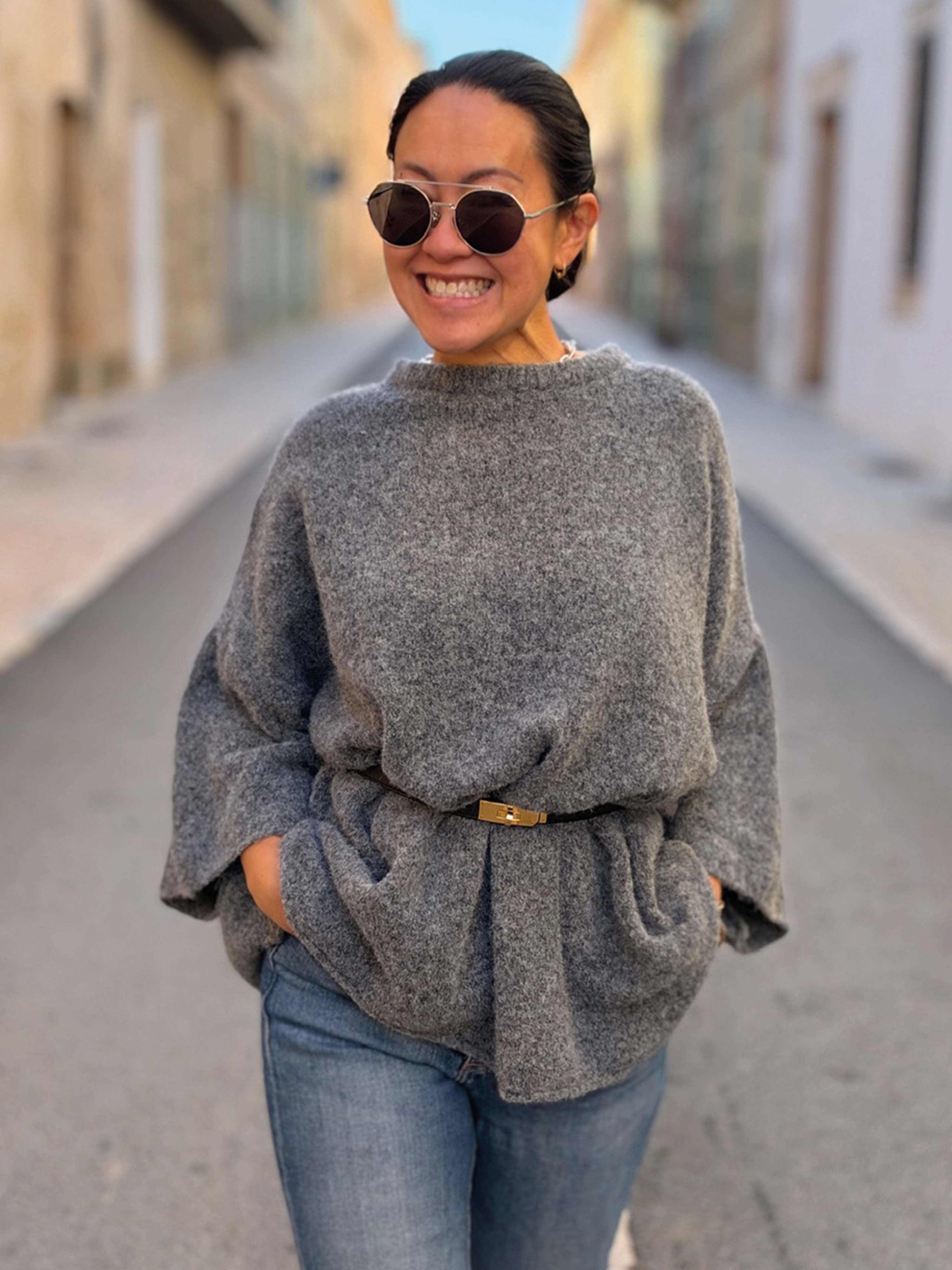 Soft Alpaka Oversize Kurzarm Shirt - Grau