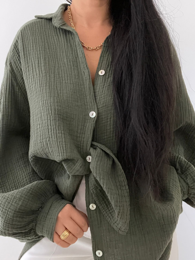 Musselin Long Oversize Bluse -  Must Have - Olive