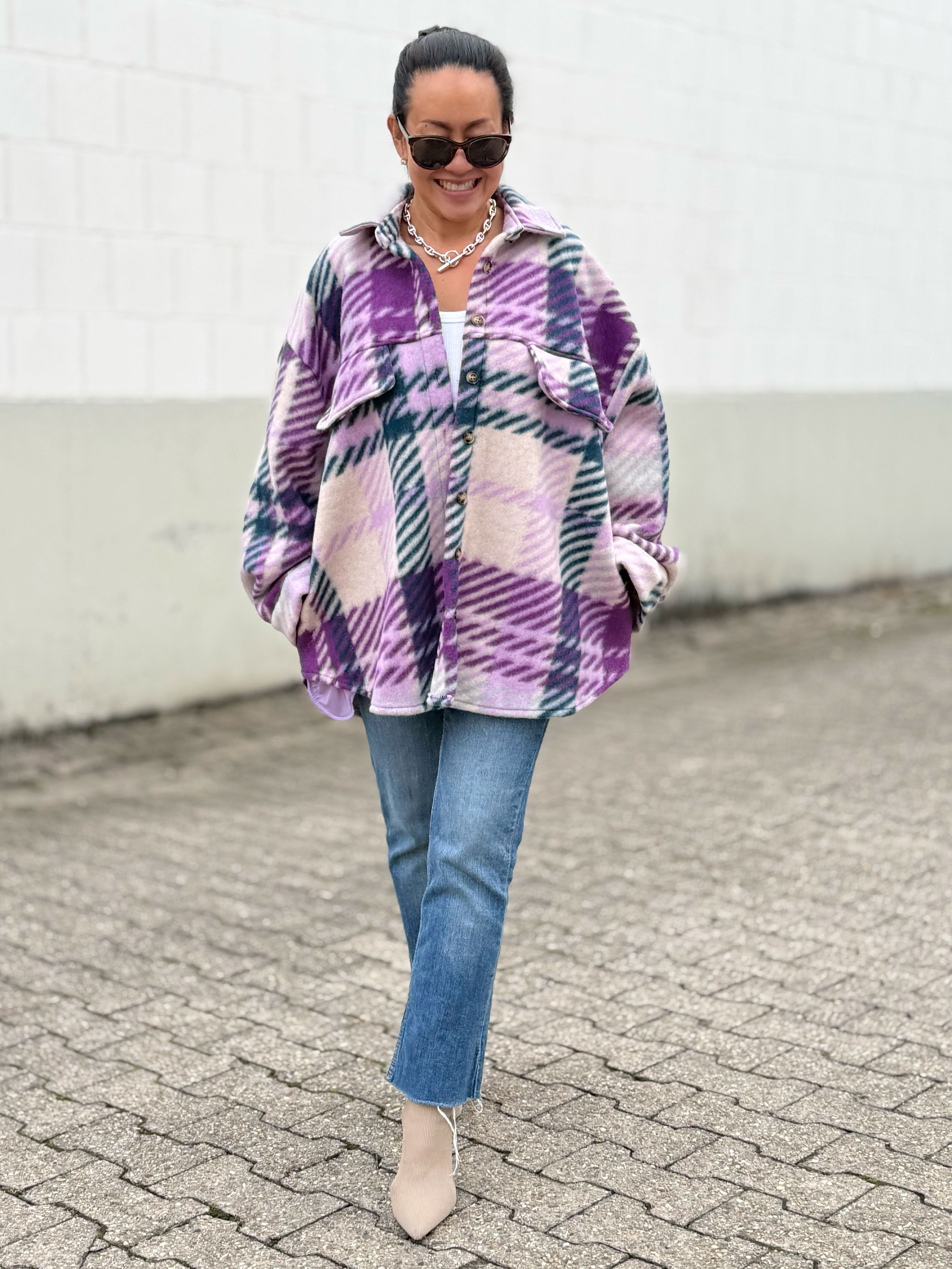 Overshirt Shacket Fleece Jacke - Lila