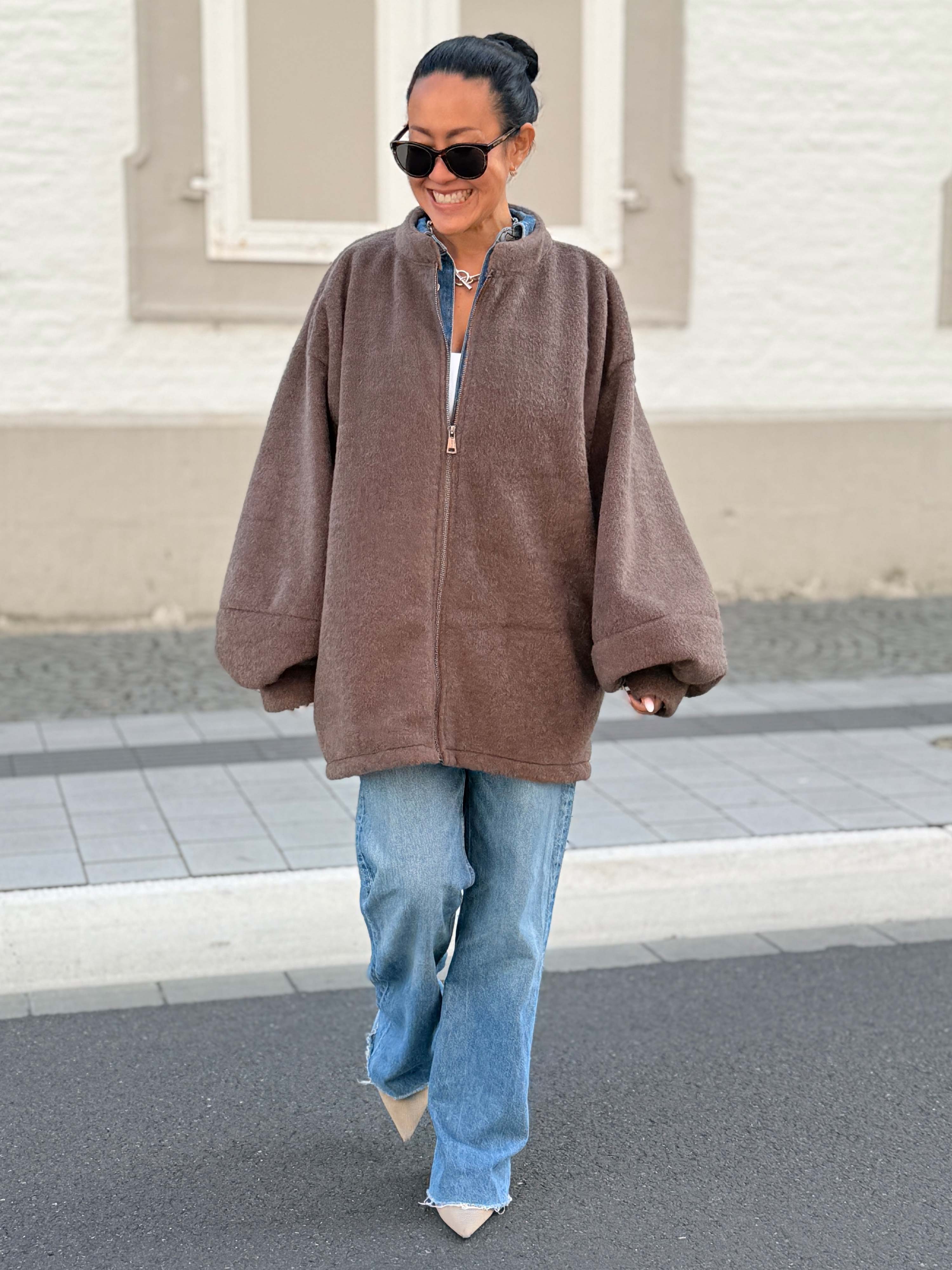 Oversize Jacke mit Taschen - SIGNATURE - Schoko