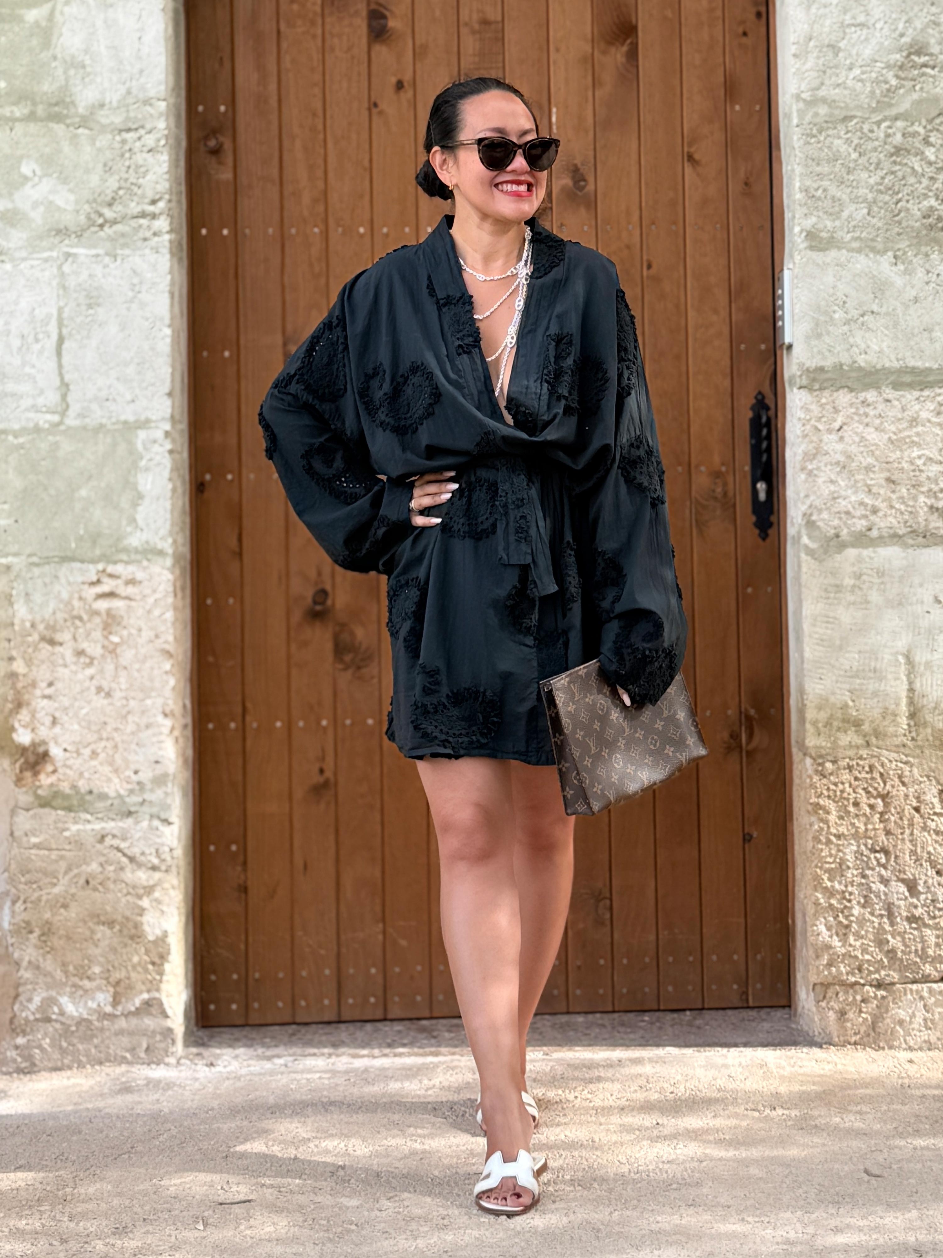 Wickel Kimono Kleid - MOANA - Schwarz