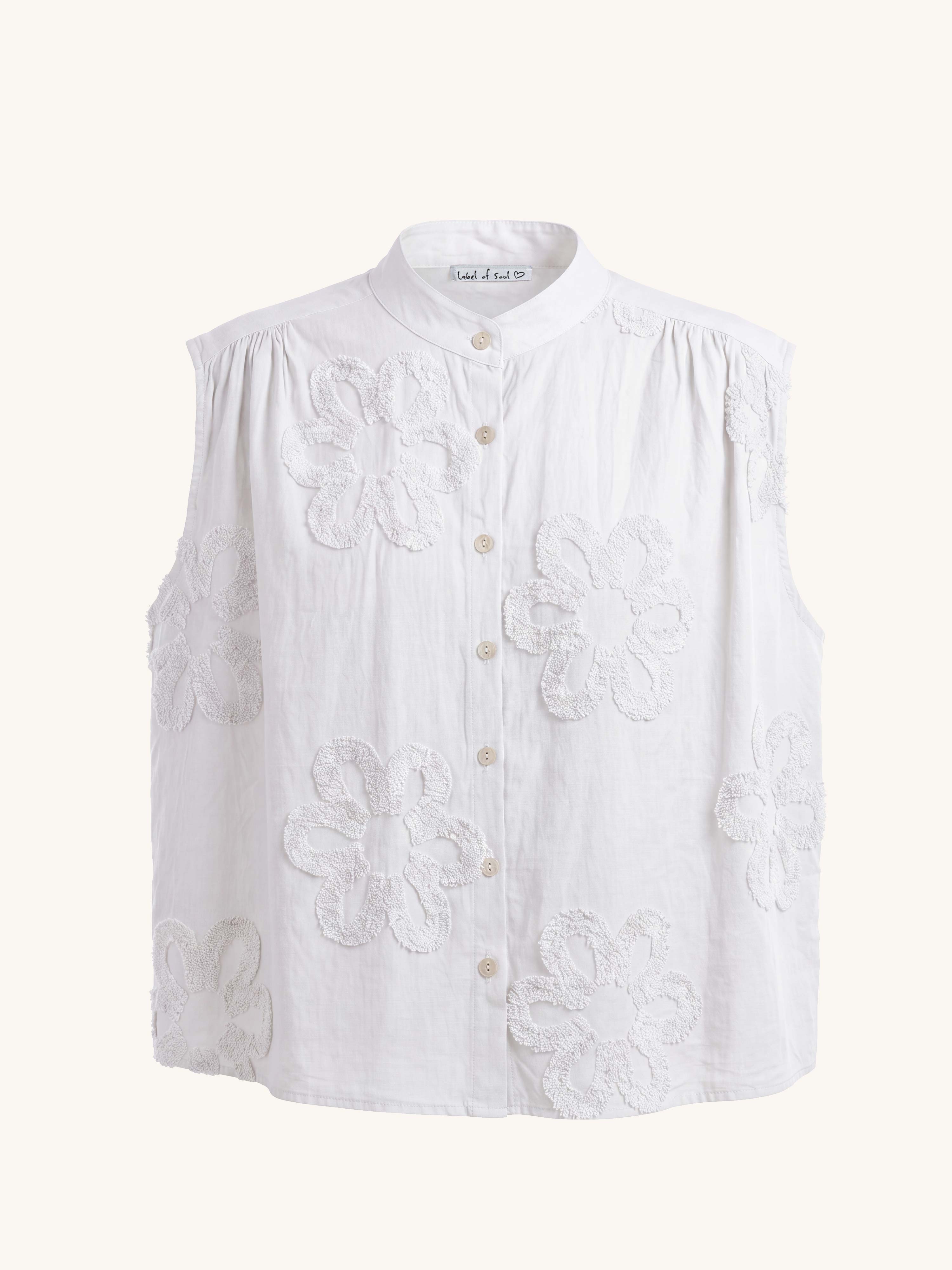 Ärmellose Cotton  Bluse mit Blumenmuster - Weiss