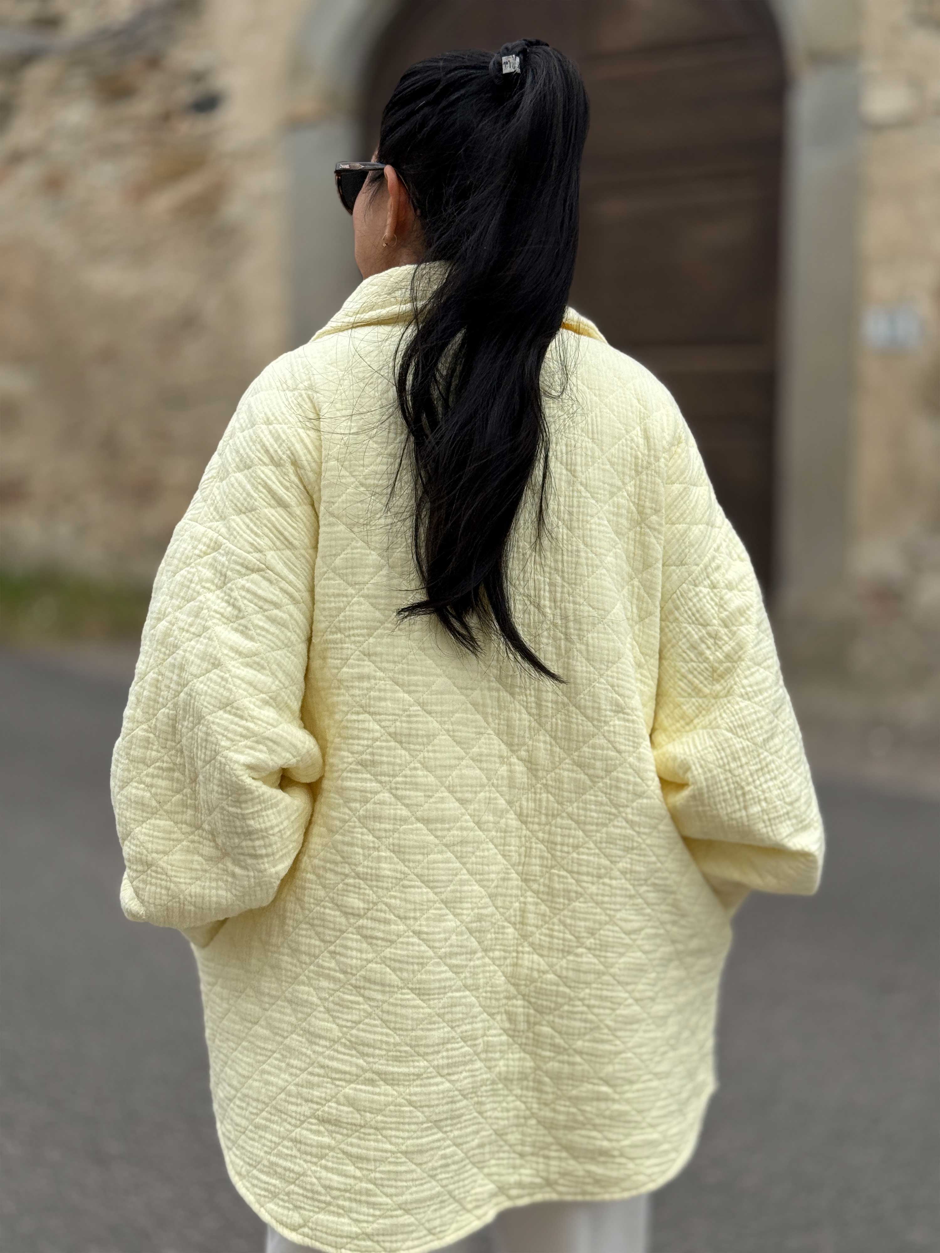 Gefütterte Oversize Musselin Overshirt Jacke - Butter Gefütterte Oversize Musselin Overshirt Jacke - Butter