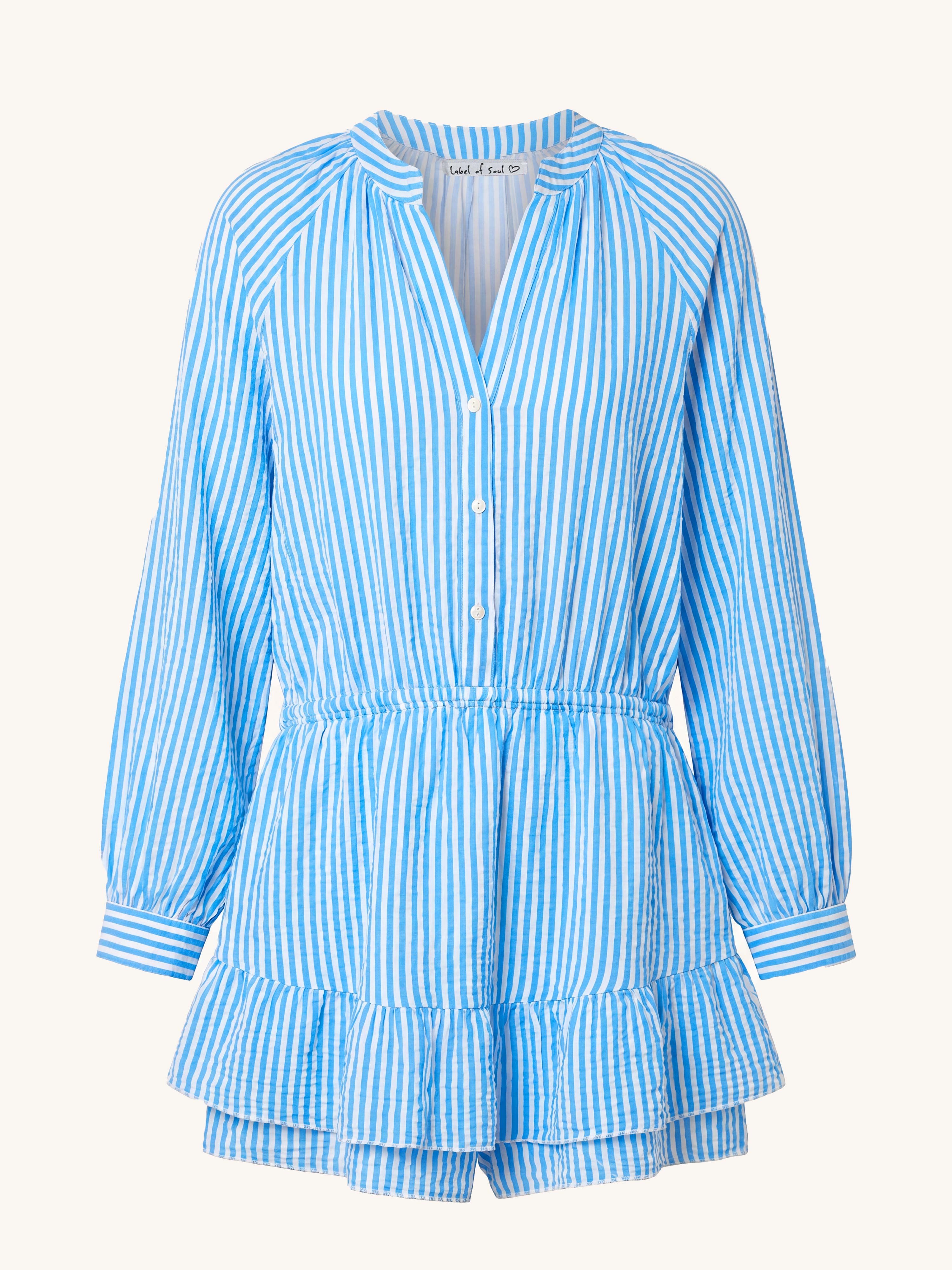 Musselin Overall Jumpsuit SAMOS - Stripes Blau/Weiss