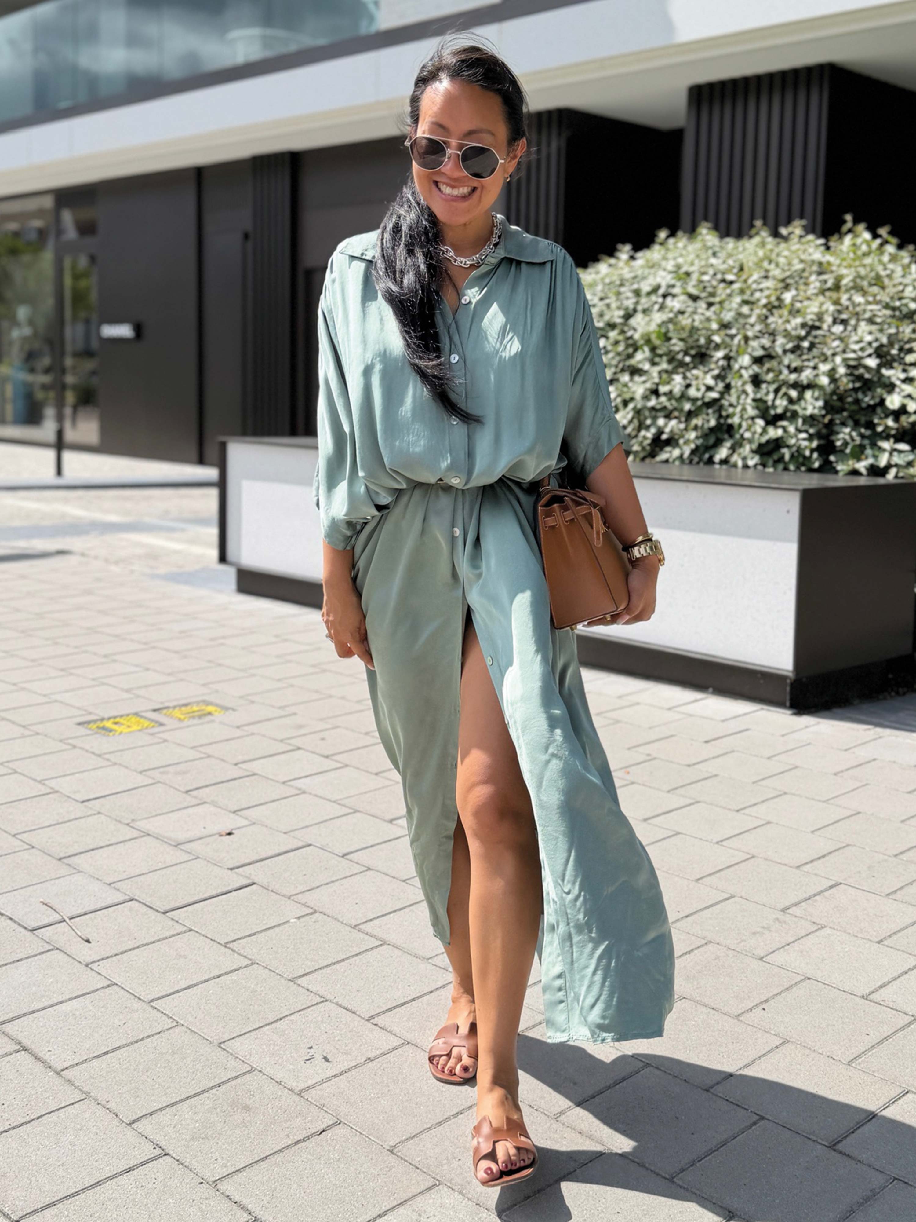Viskose Oversize Kurzarm Blusenkleid - CAPRI - Salbei