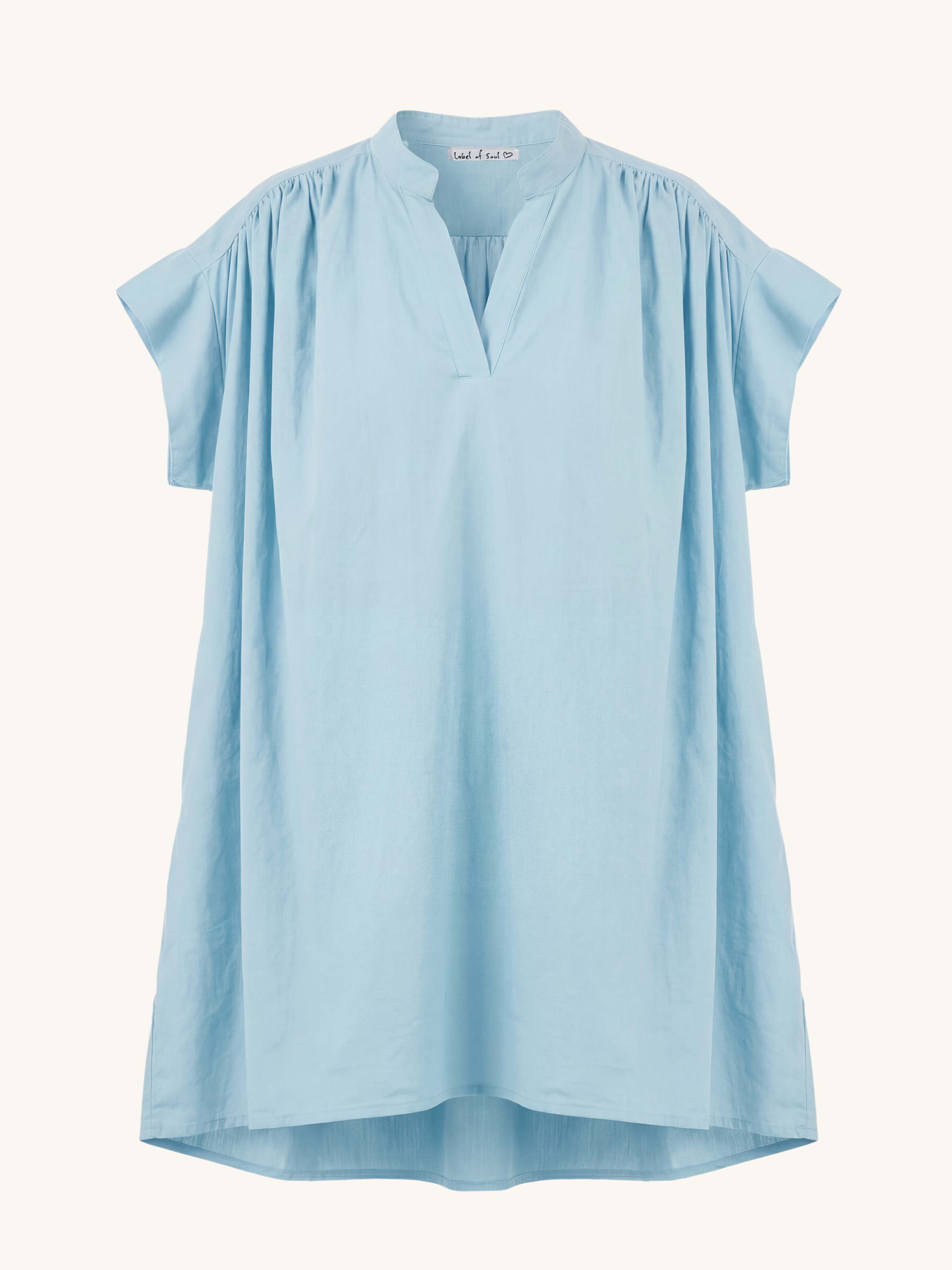 Cotton Vokuhila Oversize Tunika Midi mit Taschen - Babyblau