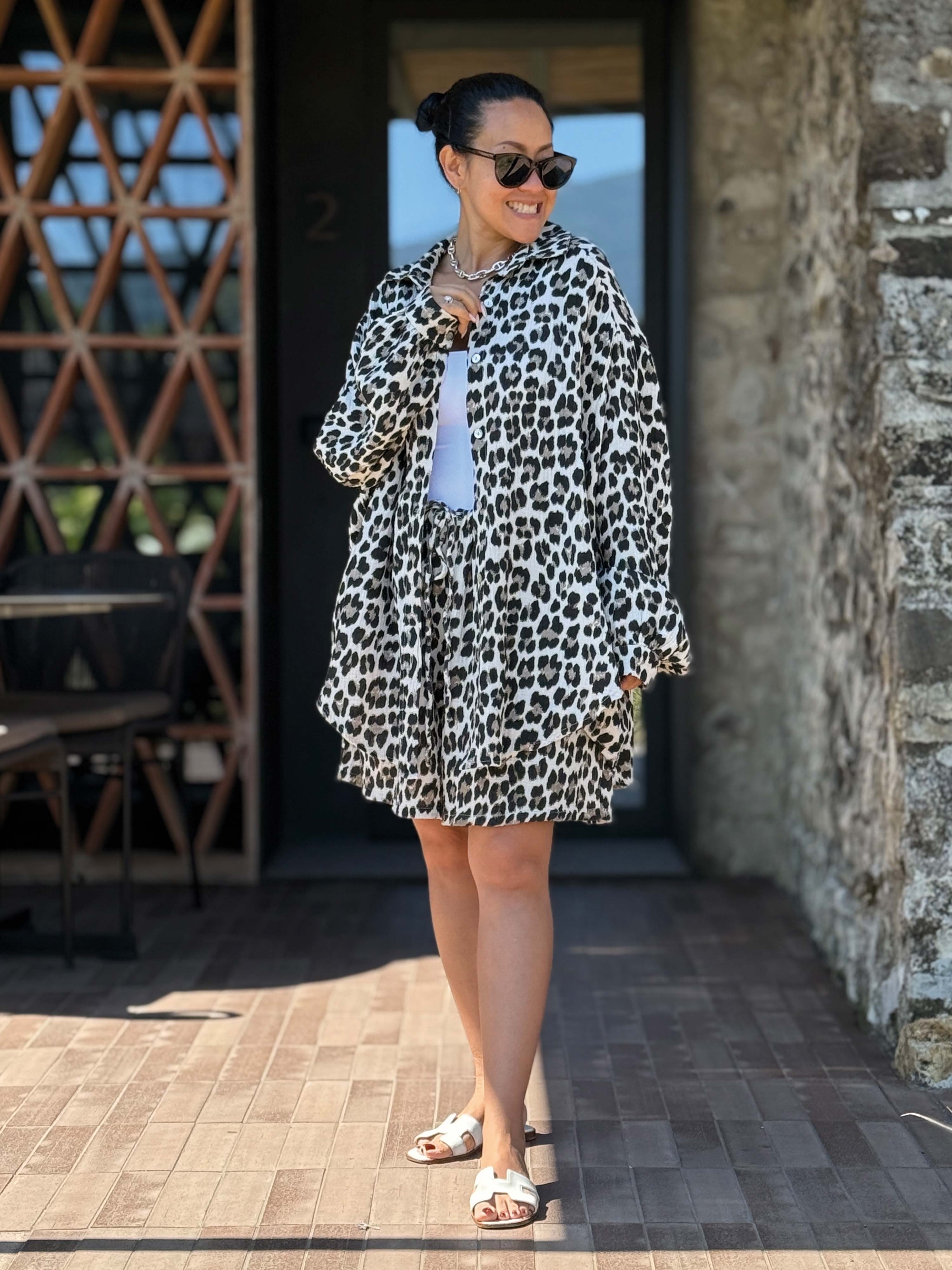 Musselin Midi Oversize Bluse - LEOPARD - Beige Musselin Midi Oversize Bluse - LEOPARD - Beige