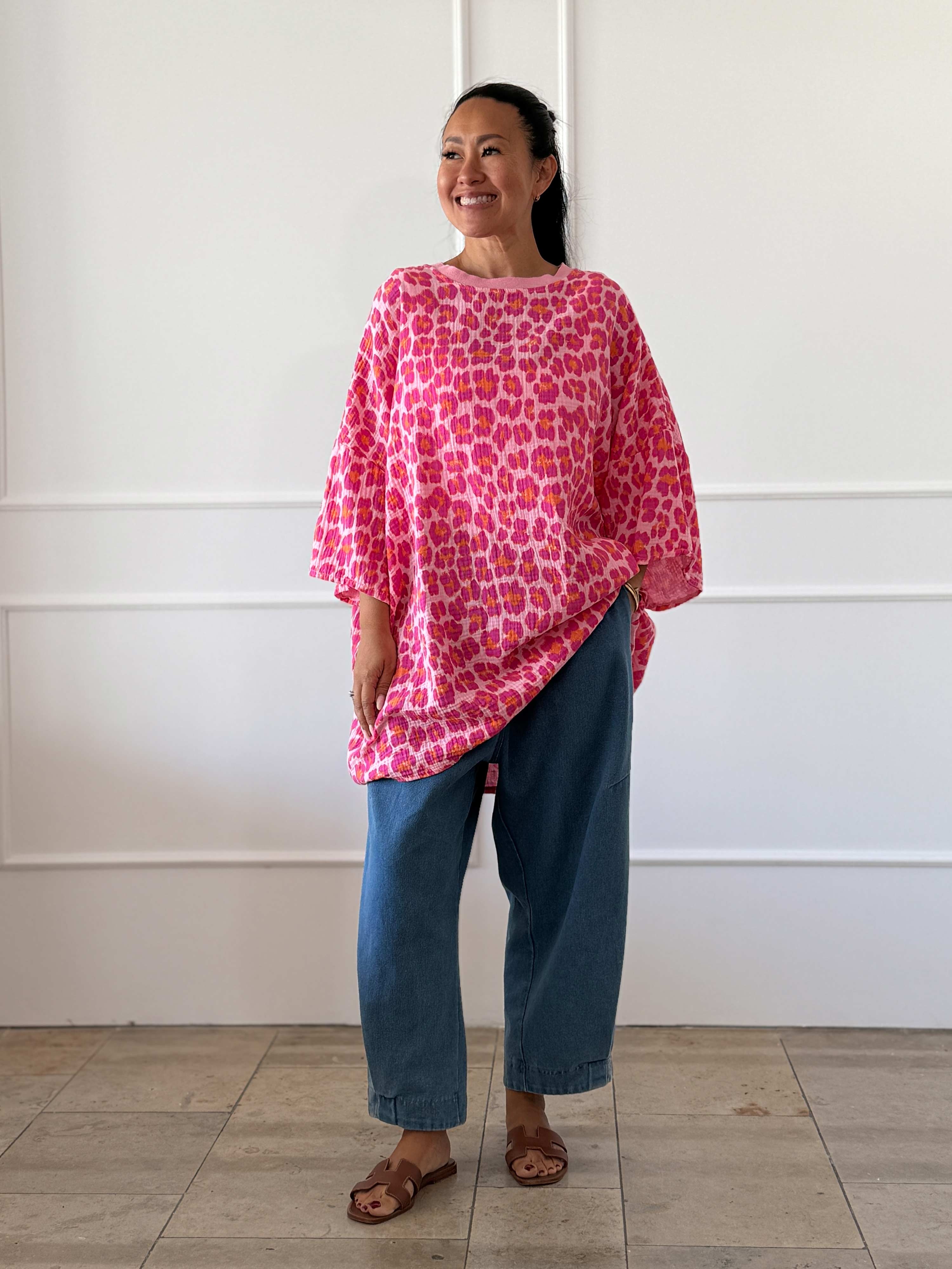 Musselin Oversize Kurzarm Shirt - Leo Juicy