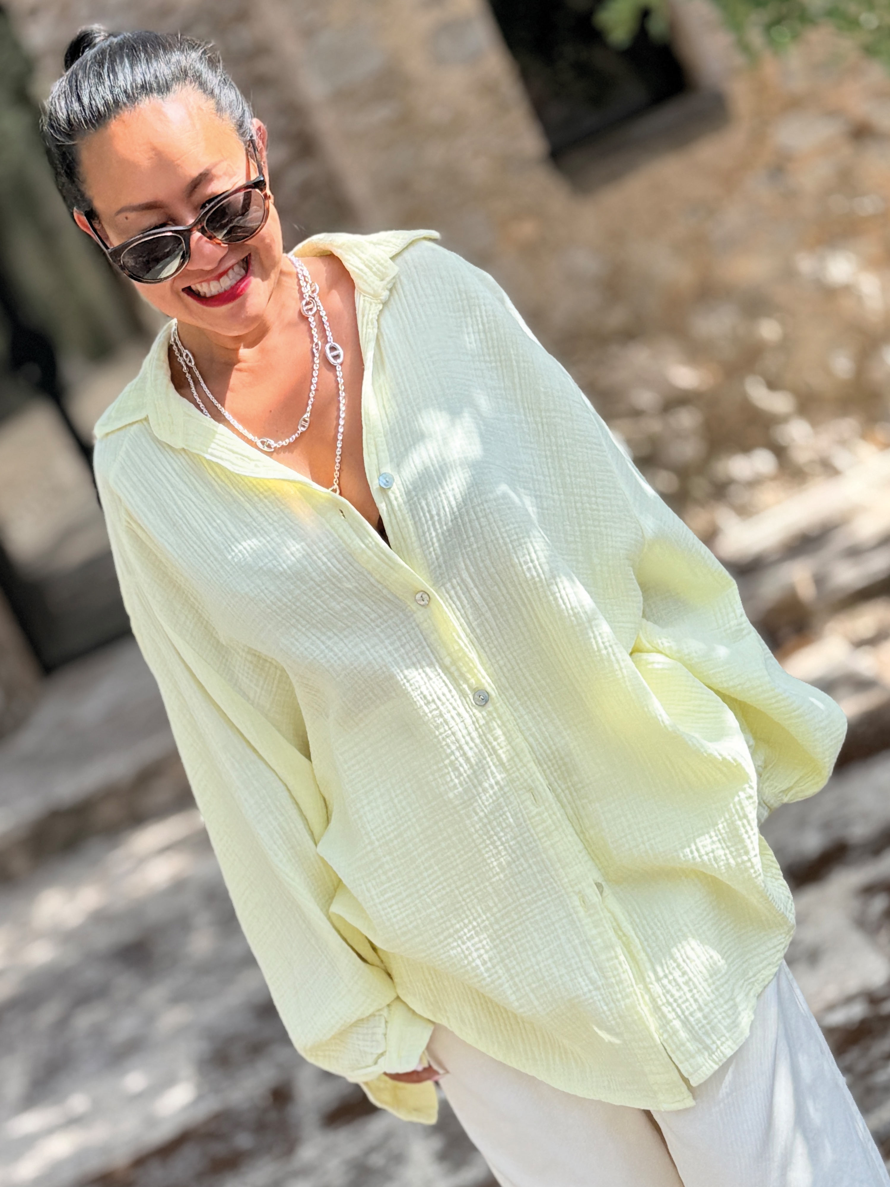 Musselin Midi Oversize Bluse - Butter Yellow Musselin Midi Oversize Bluse - Butter Yellow