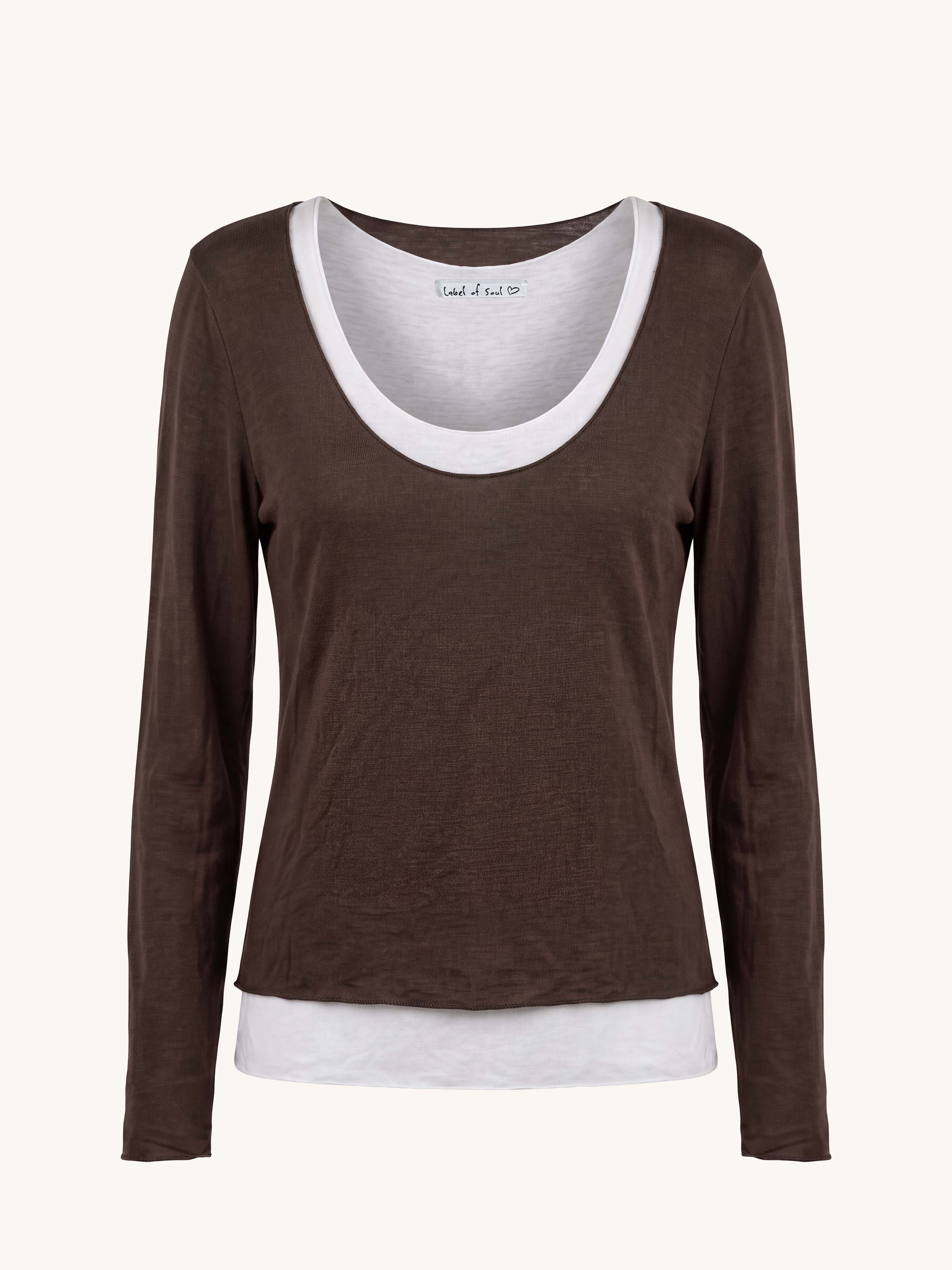 Soft Double Layer Langarmshirt mit Kaschmiranteil - Schoko
