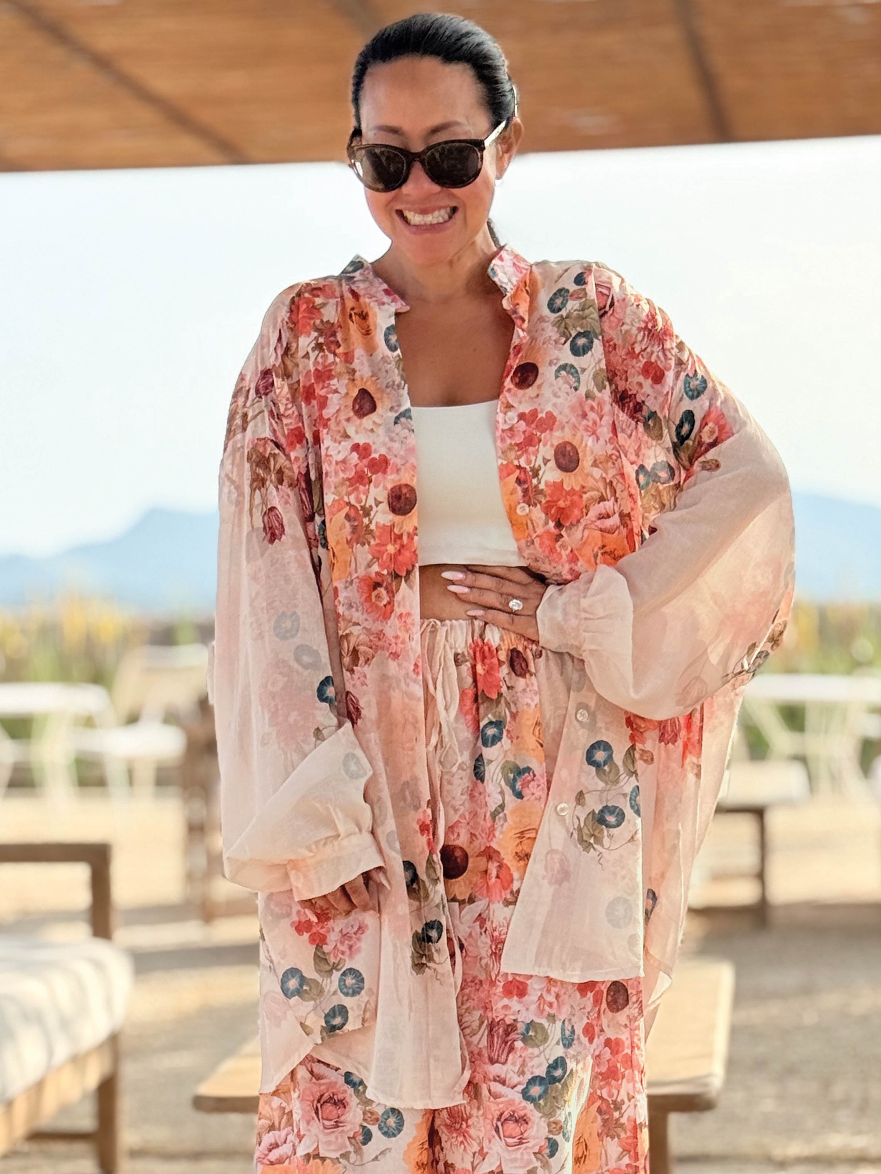 Cotton Oversize Long Bluse - MILLE FLEURS - Creme Cotton Oversize Long Bluse - MILLE FLEURS - Creme
