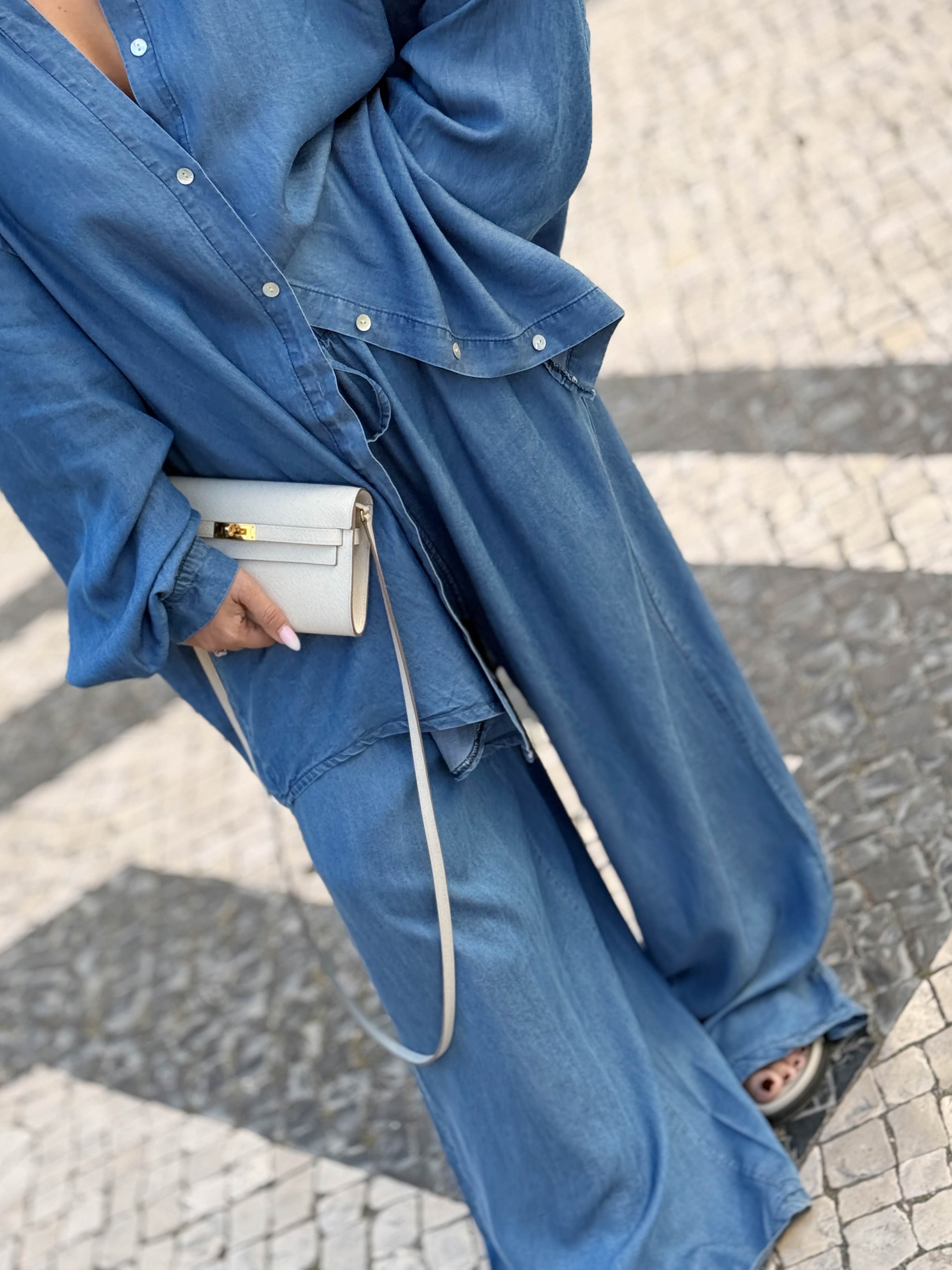 Leichte Lyocell Palazzo Oversize Hose - Medium Blue