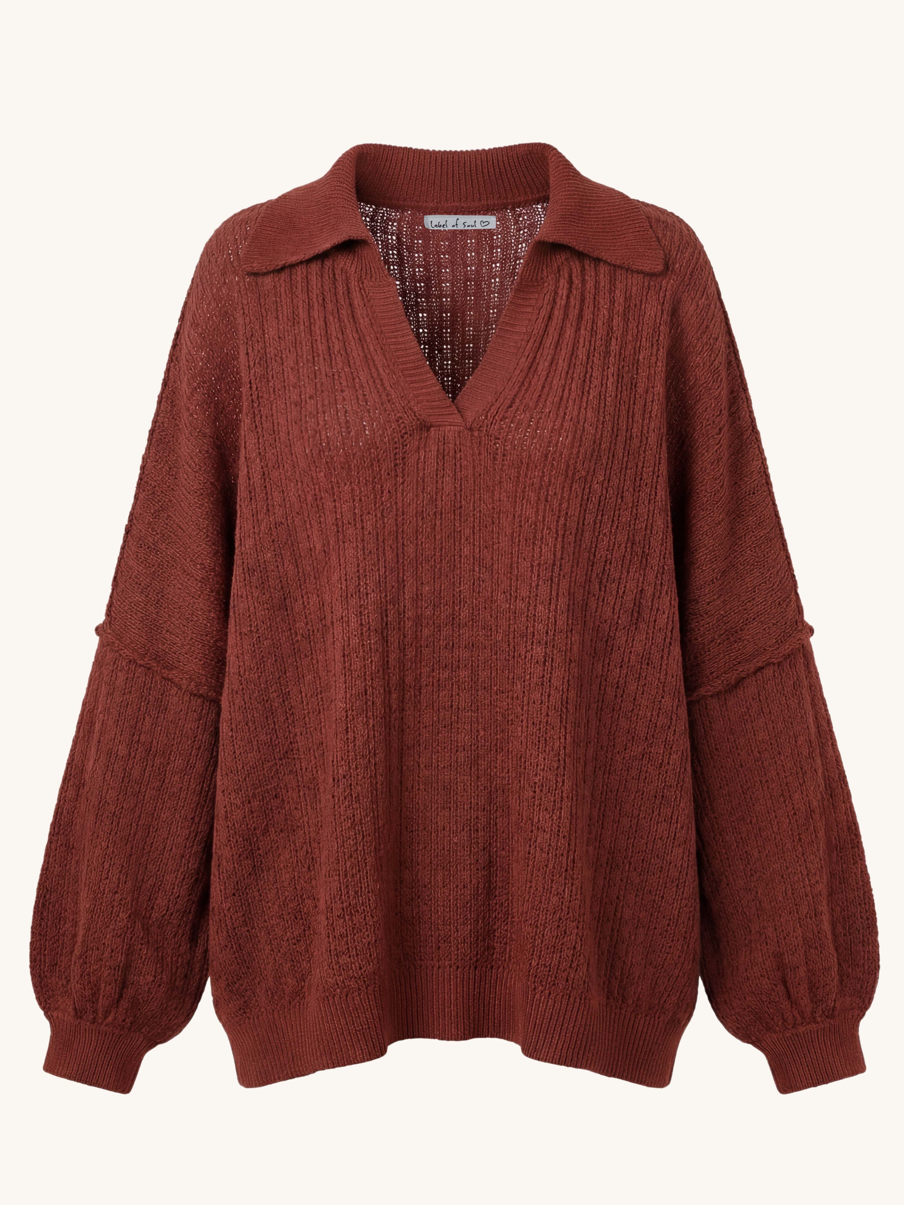 Oversize Häkelpullover MANACOR - Maroon