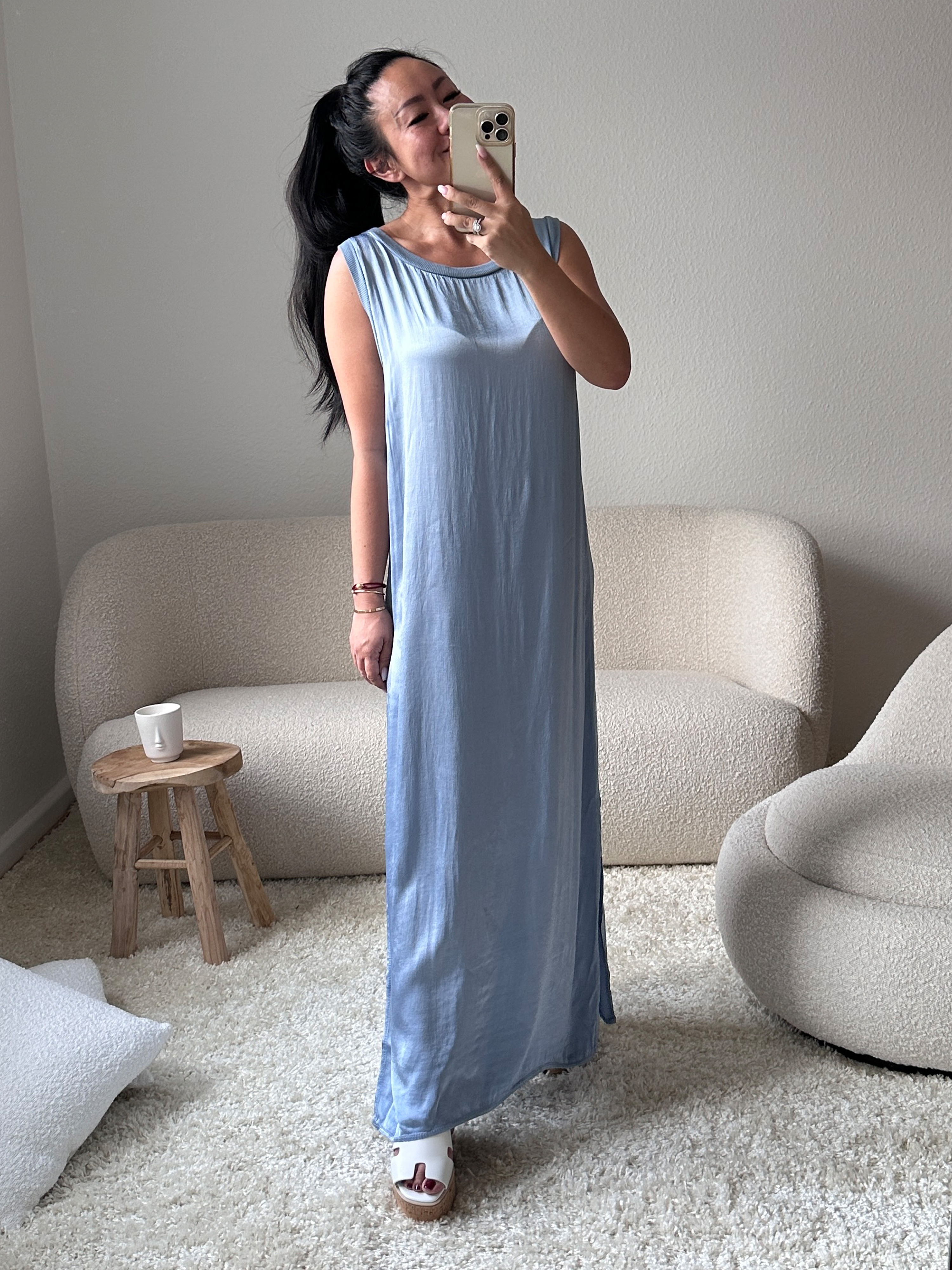 Fließendes Viskose Kleid - Jeansblau