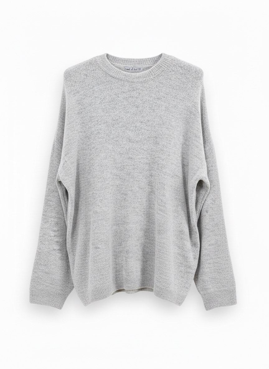 Rundhals Strickpullover mit Alpakawollanteil - Grau