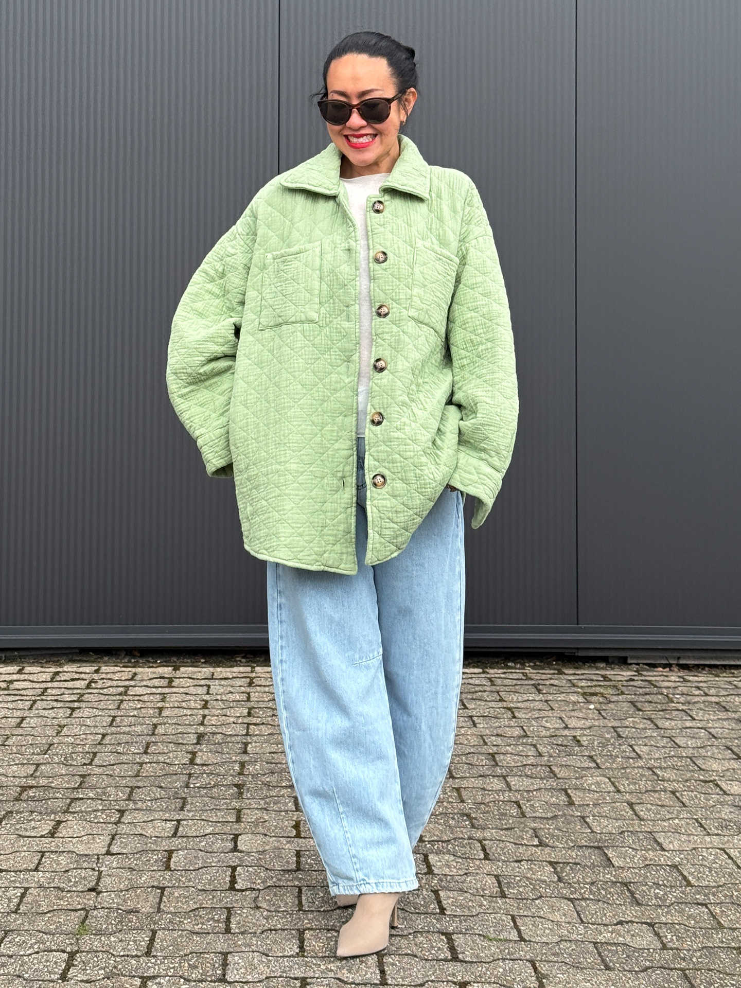 Gefütterte Oversize Musselin Overshirt Jacke - Pistazie
