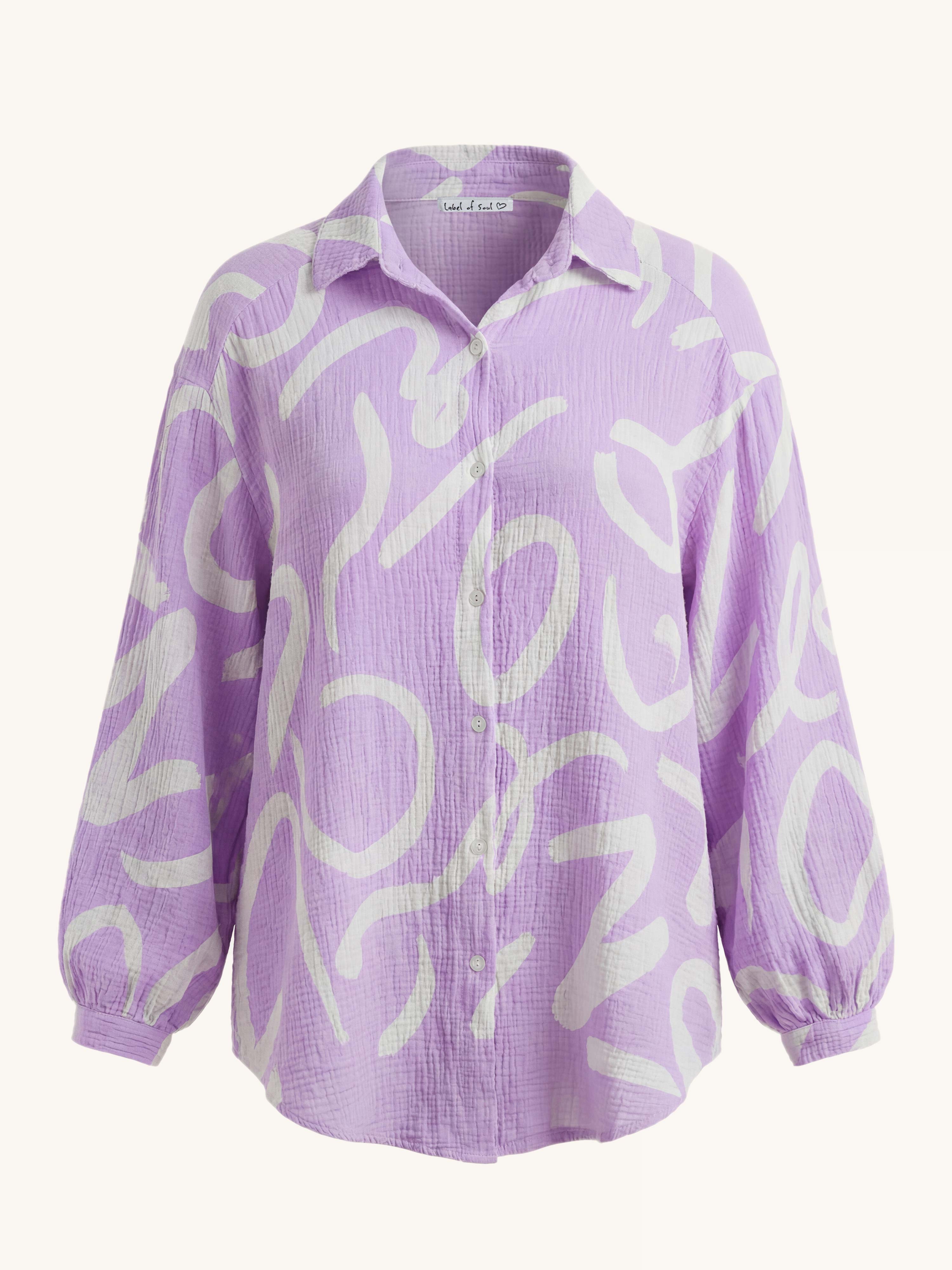 Musselin Midi Oversize Bluse - ABSTRACT - Flieder