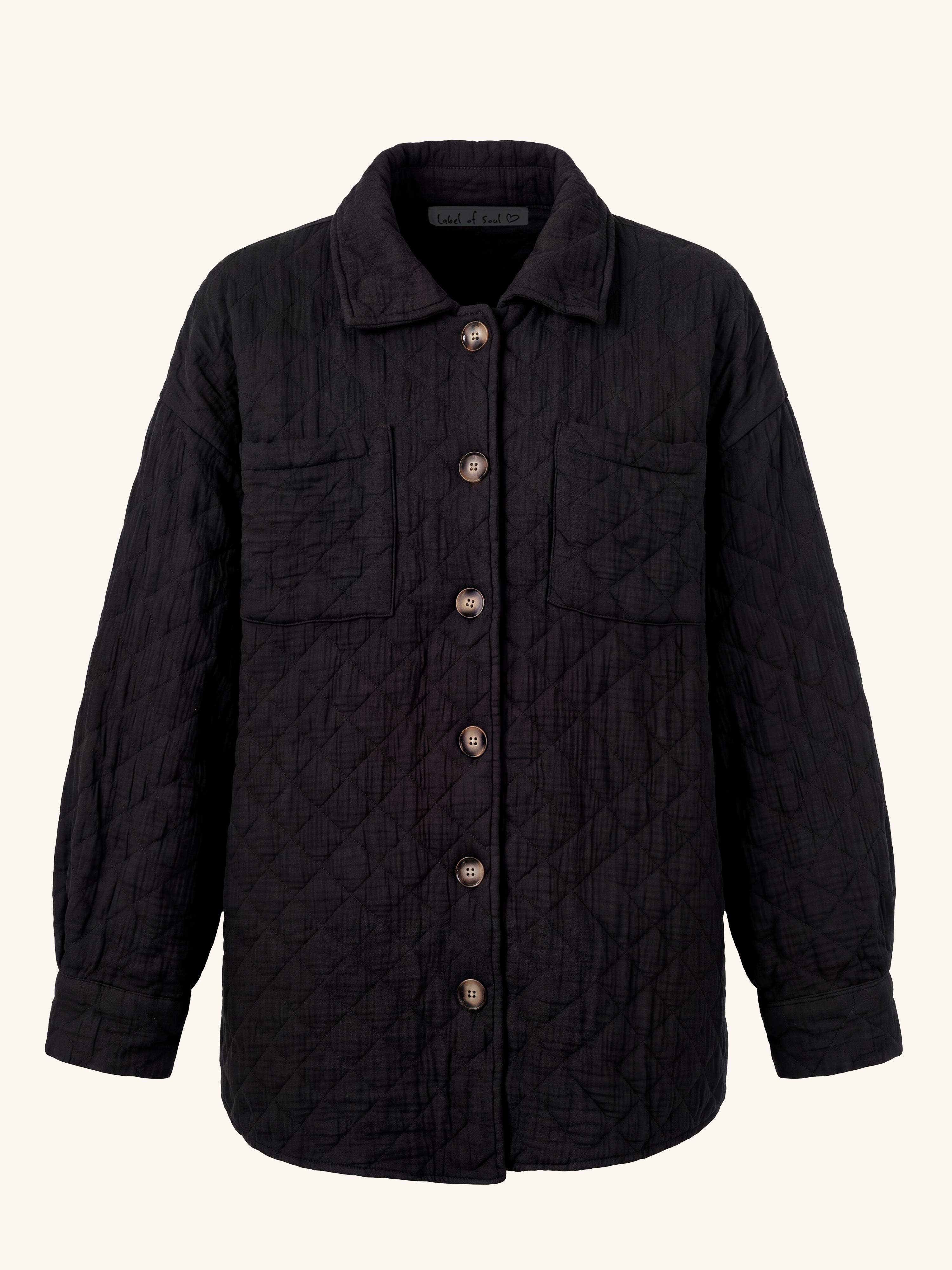 Gefütterte Oversize Musselin Overshirt Jacke - Schwarz