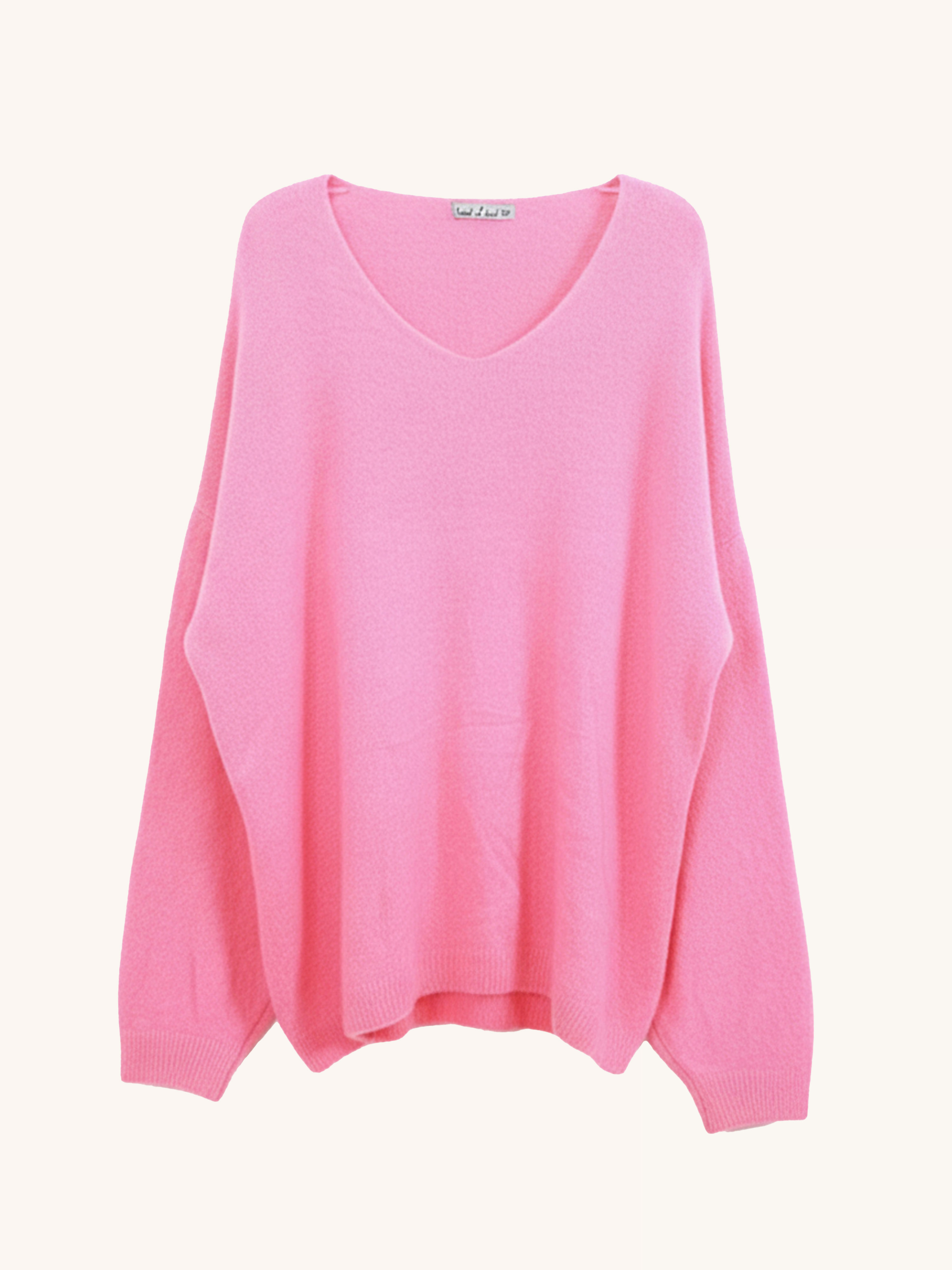 Feiner V-Ausschnitt Strickpullover mit Alpakawollanteil - Bubblegum