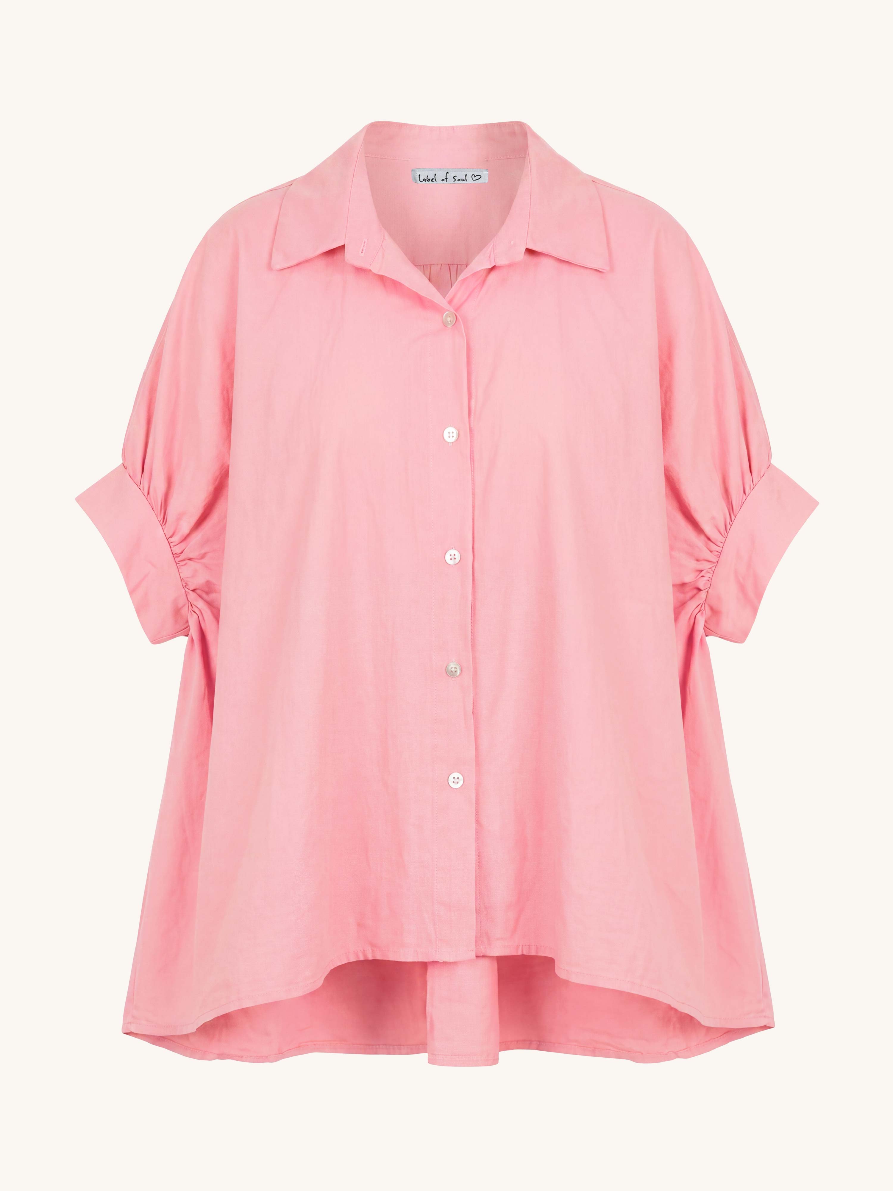 Cotton Vokuhila Oversize Kurzarm Bluse - Rosa
