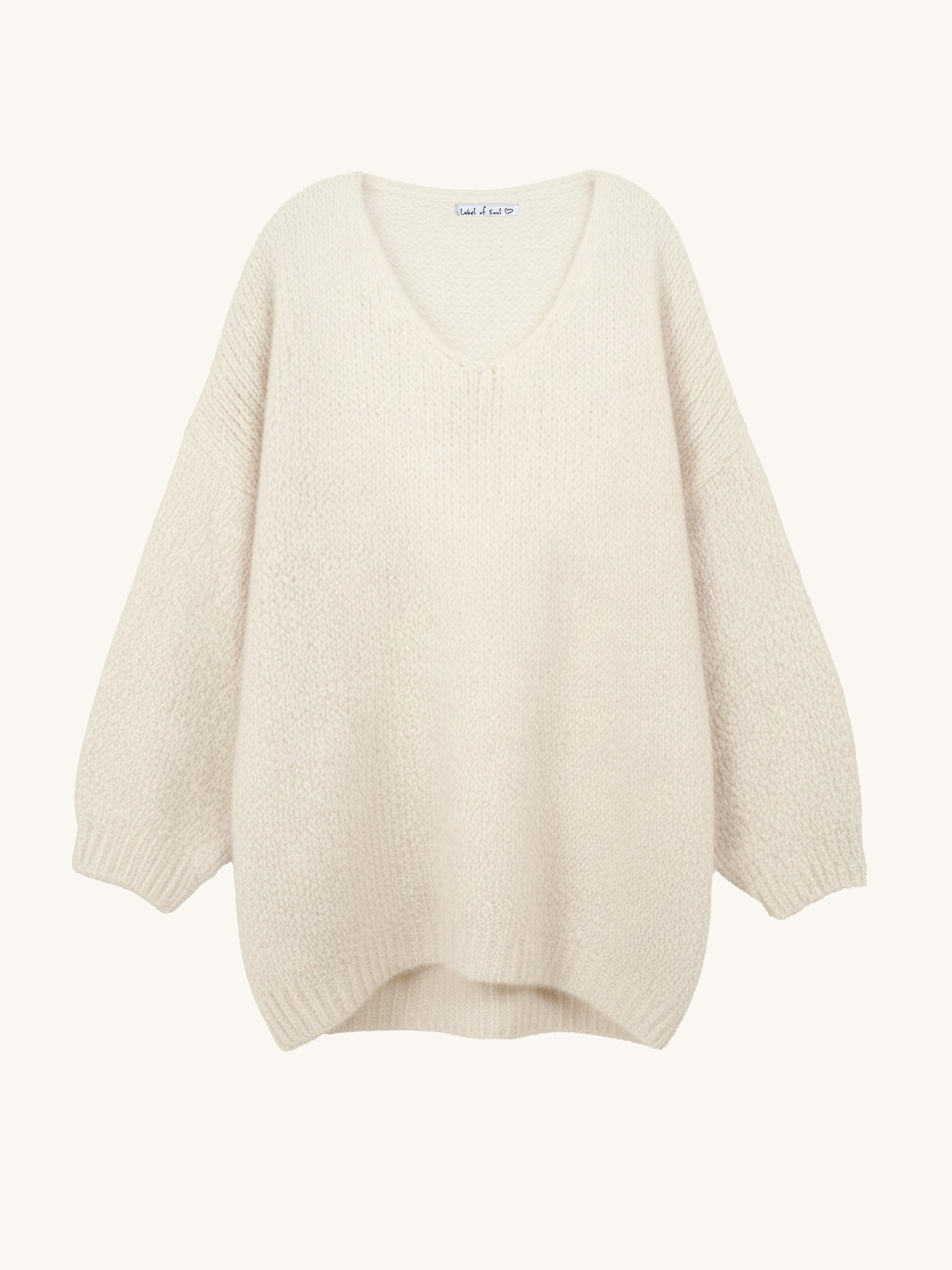Oversize Strickpullover mit V-Ausschnitt FLAUSCHI REGULAR - Creme