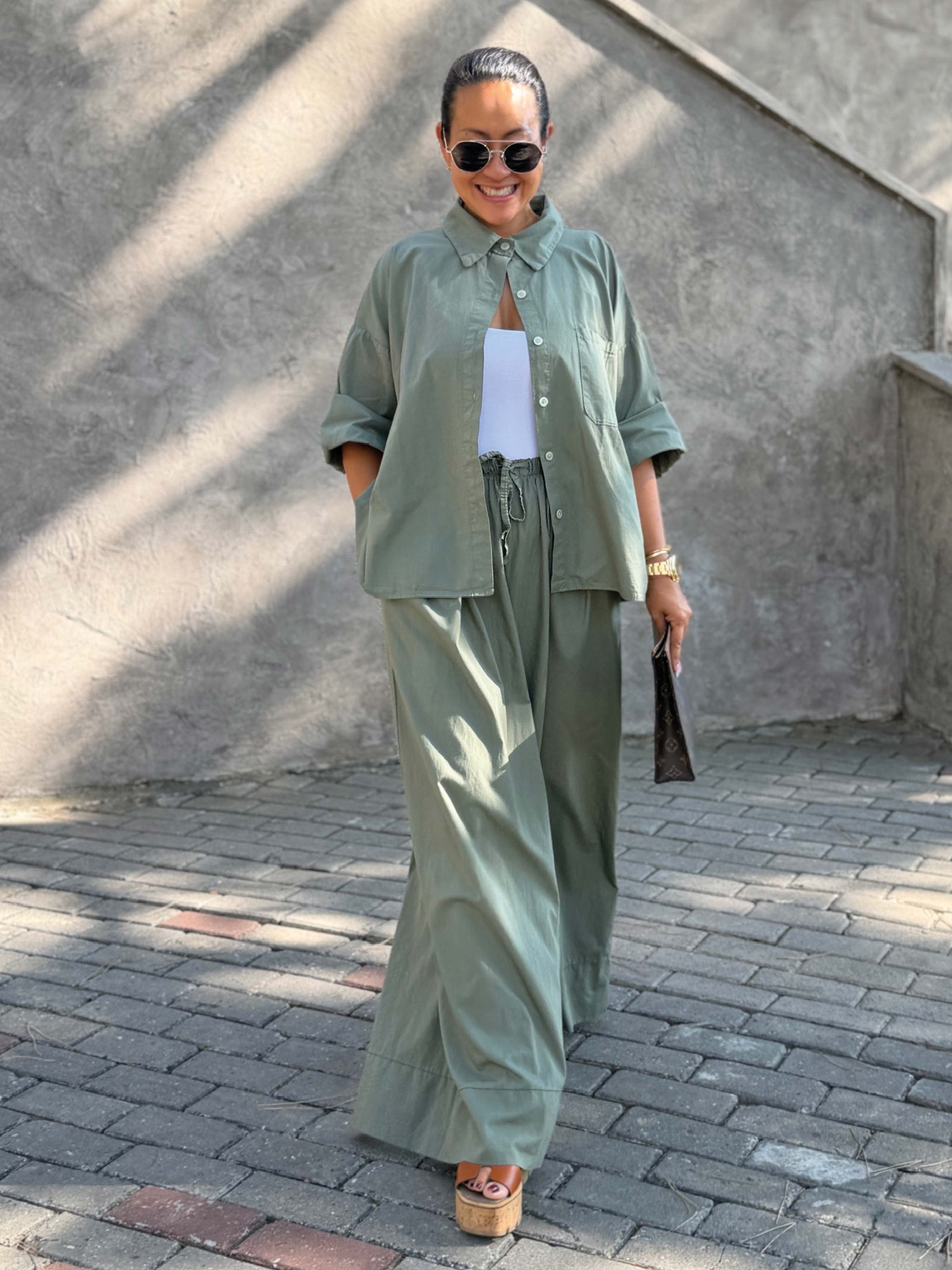 Basic Oversize Cotton Palazzo Hose - Matcha