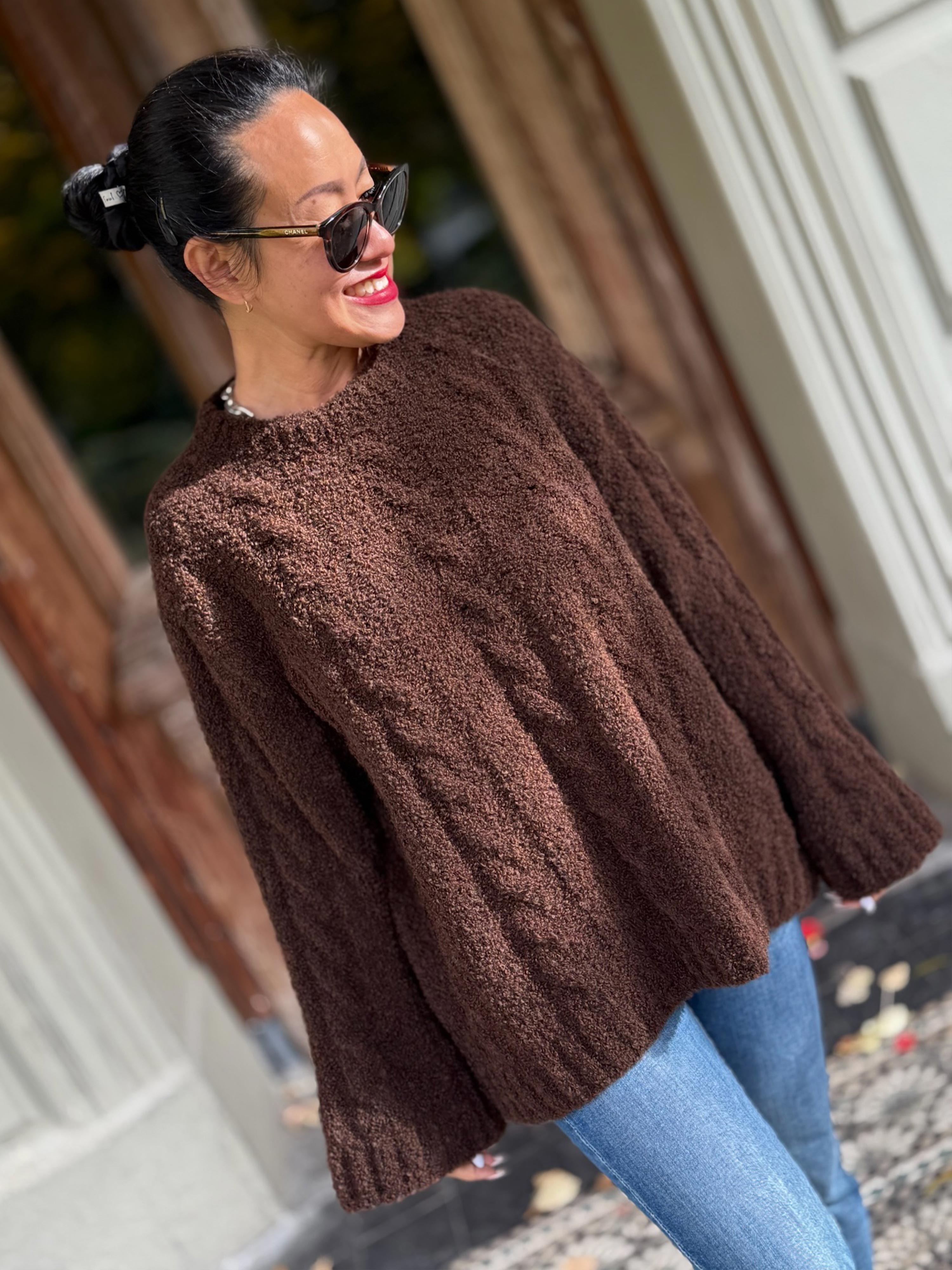 Bouclé Zopfstrickpullover - Schoko