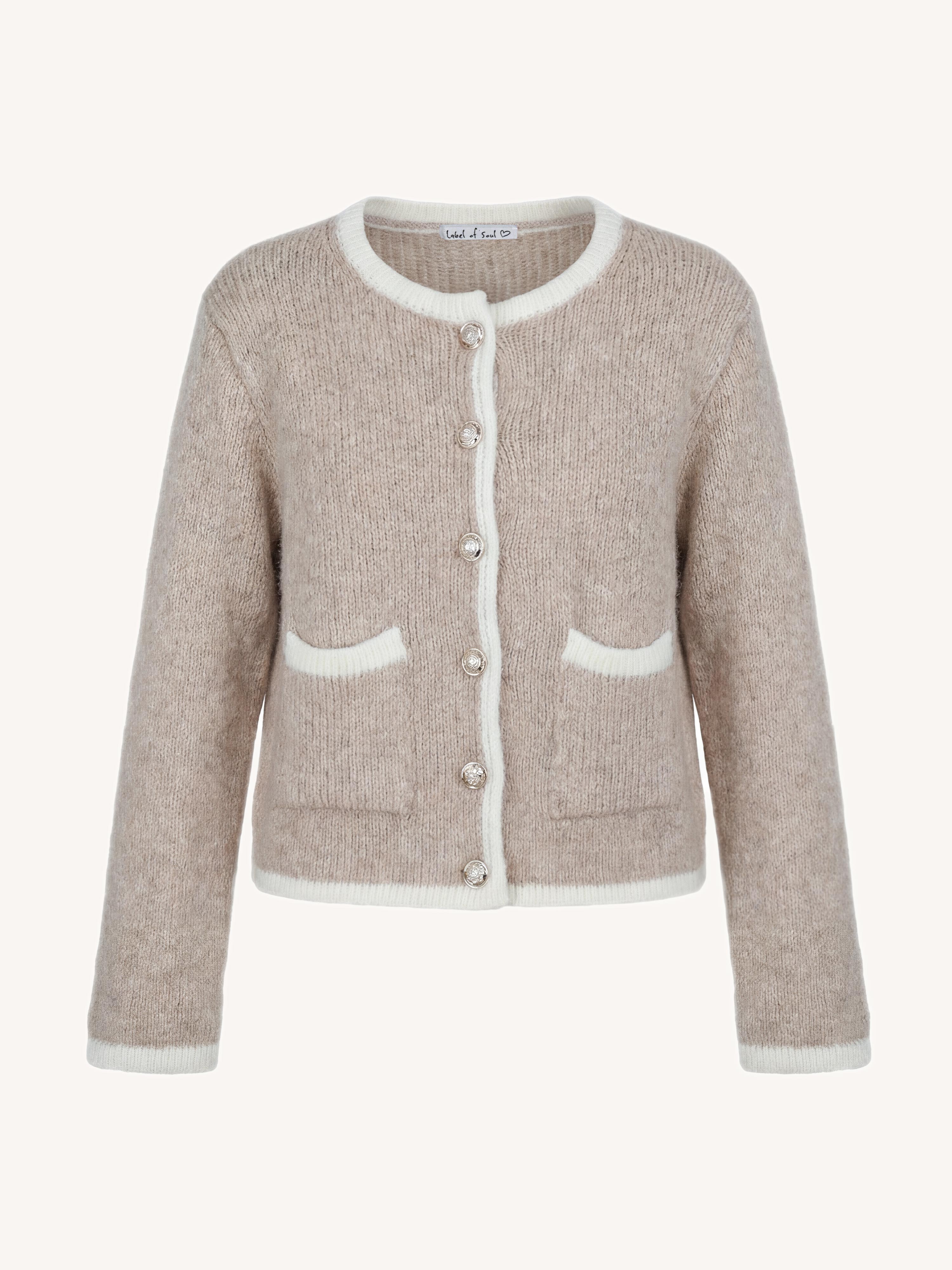 Cardigan mit Kontraststreifen - Beige