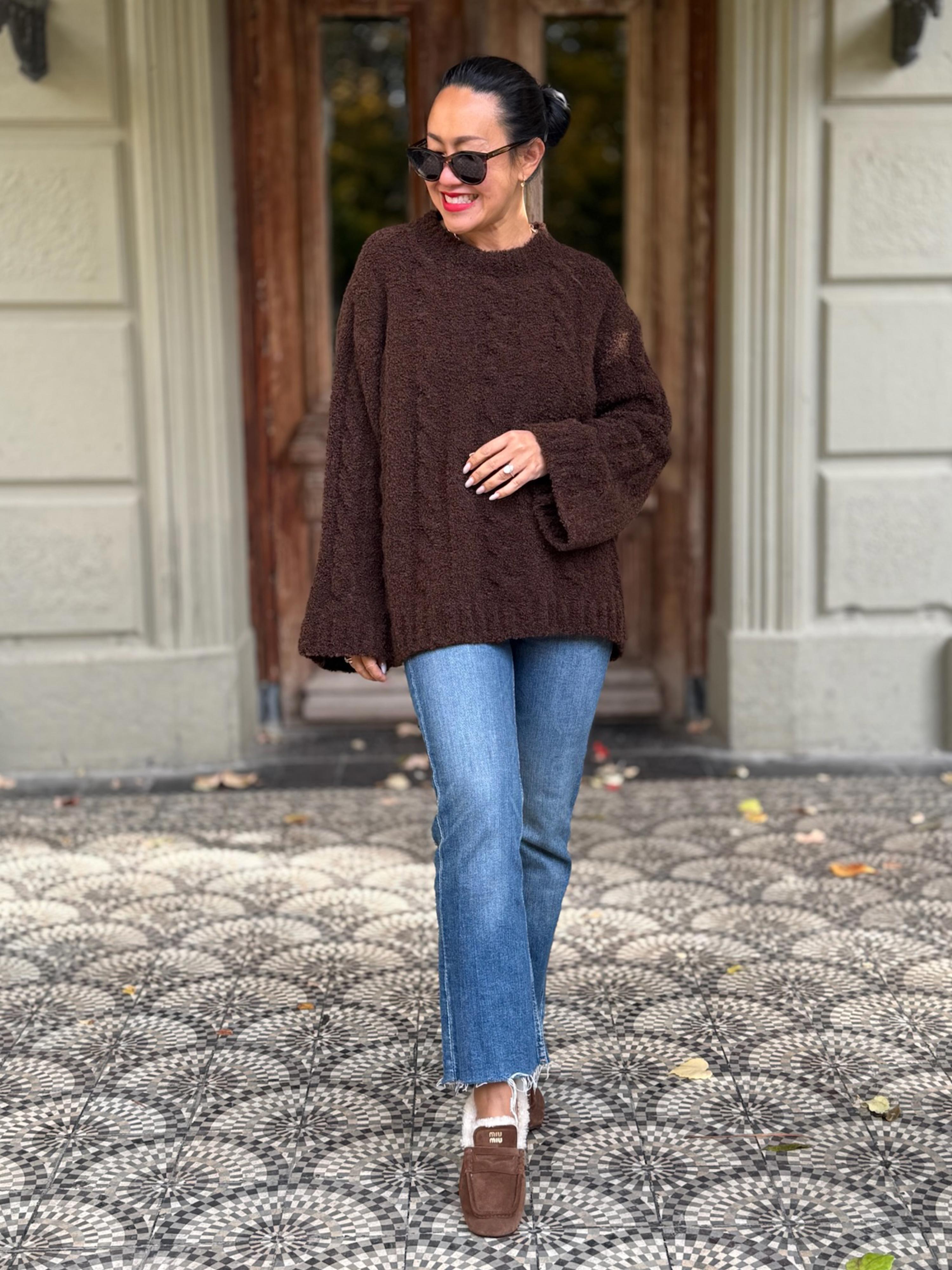 Bouclé Zopfstrickpullover - Schoko