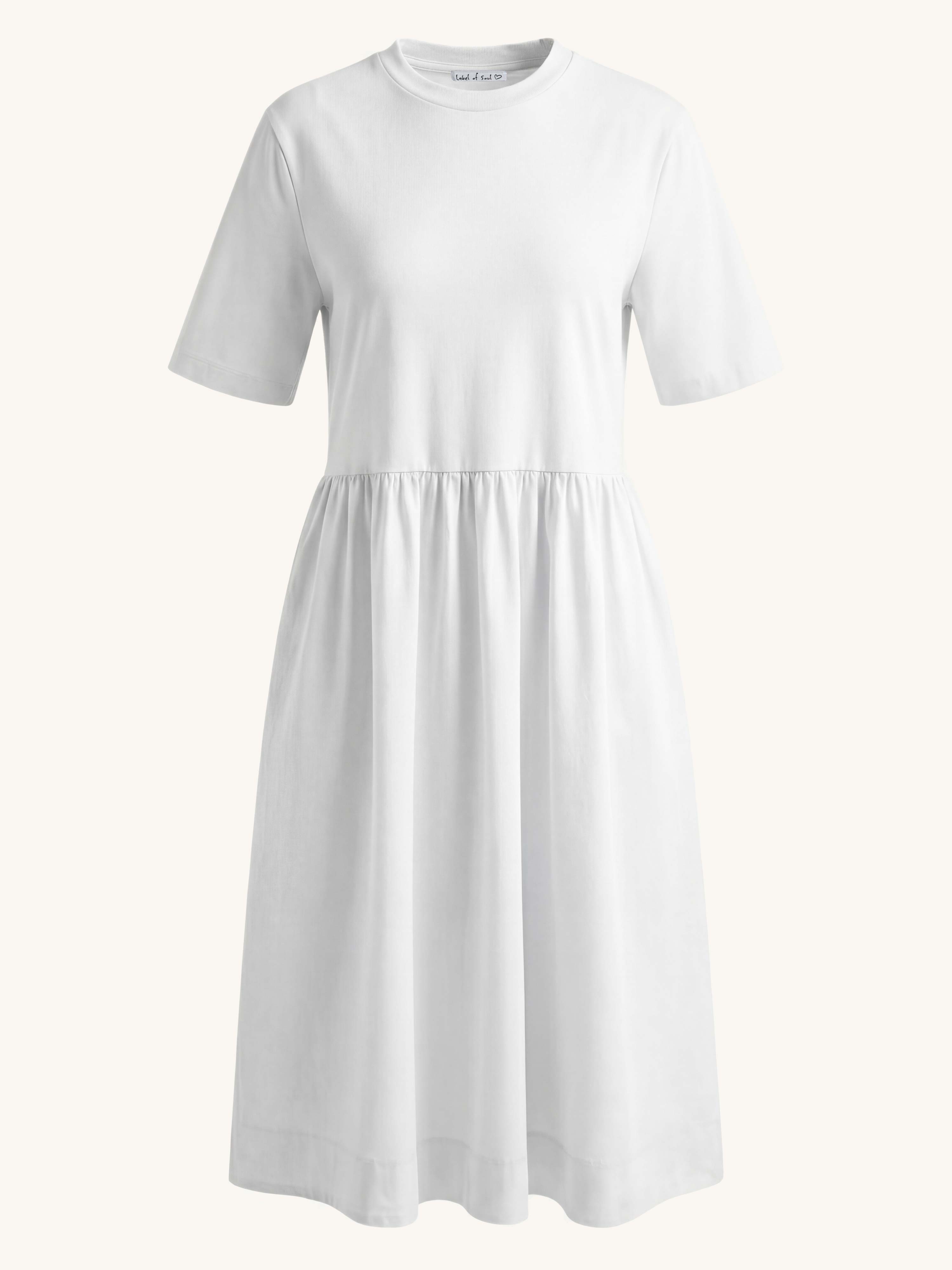 Kurzarm Cotton Kleid mit Seitentaschen - Weiss