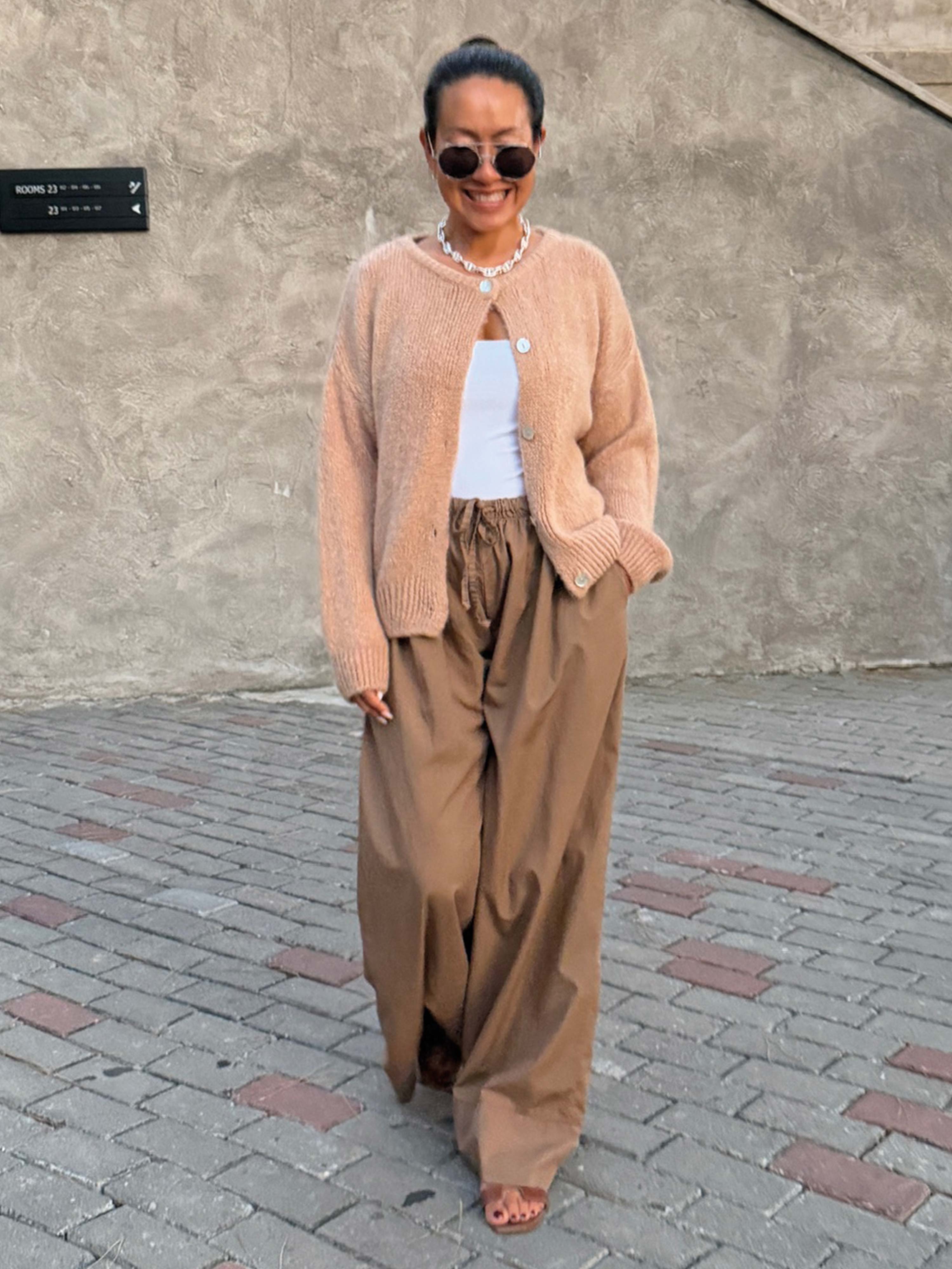 Basic Oversize Cotton Palazzo Hose - Fango