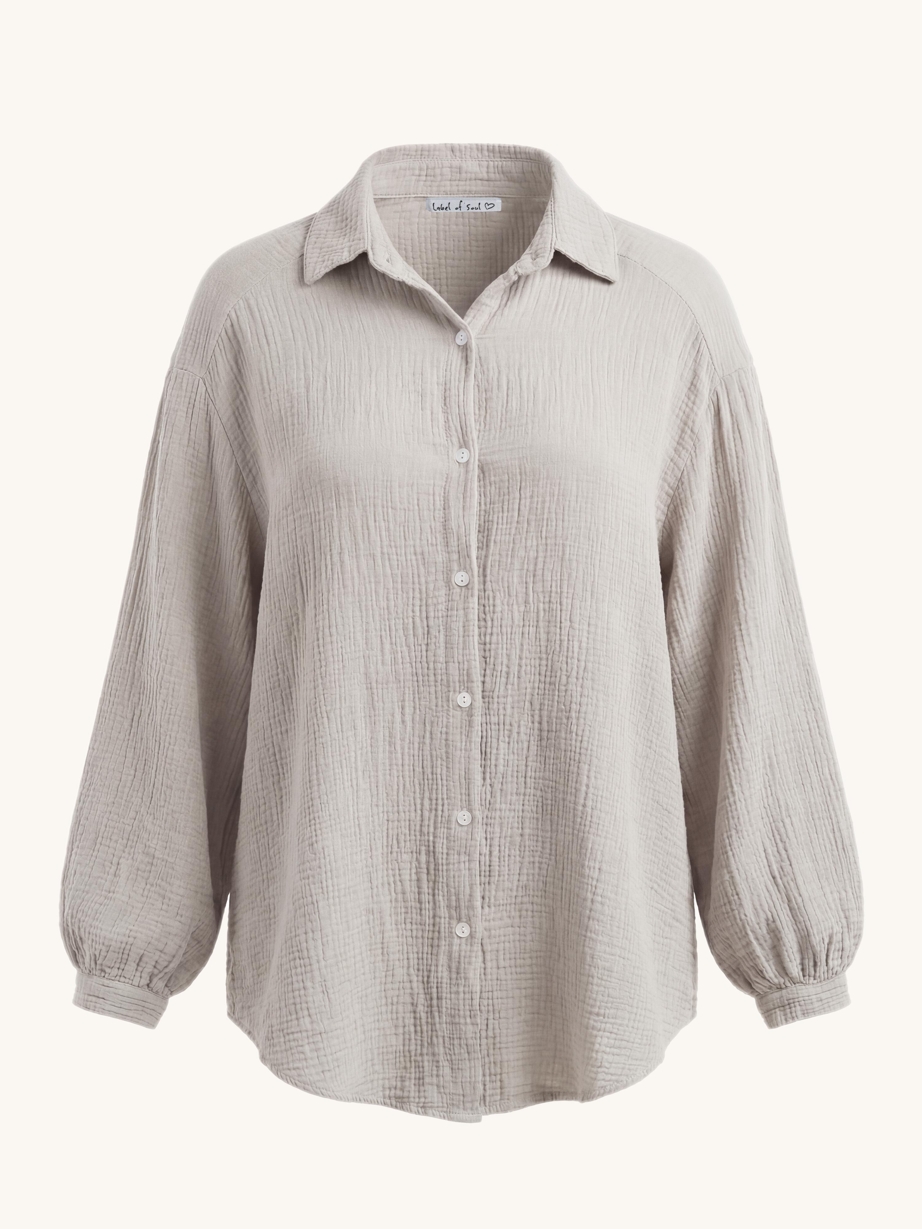 Musselin Midi Oversize Bluse - Beige