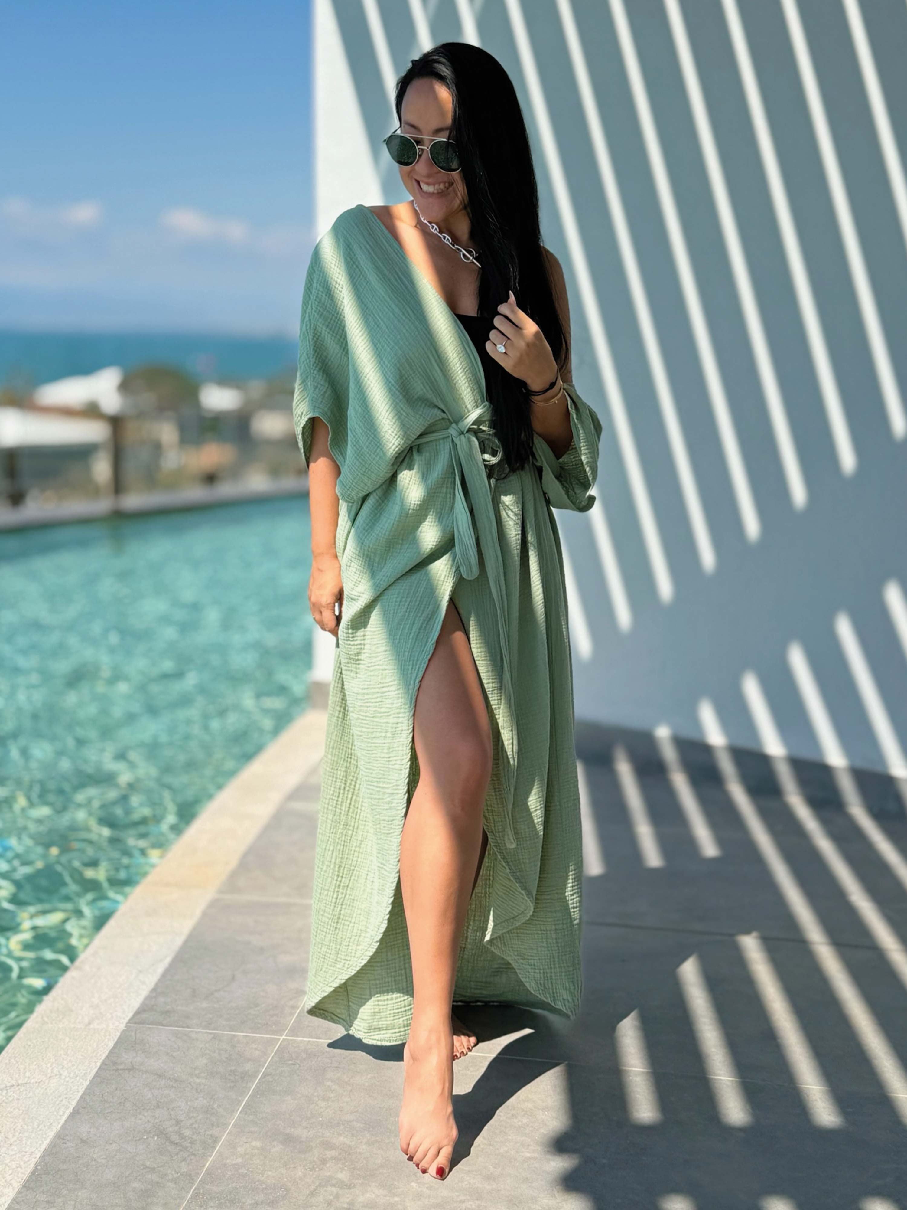 Musselin Wickel Kimono - CAPDEPERA - ONESIZE - Matcha