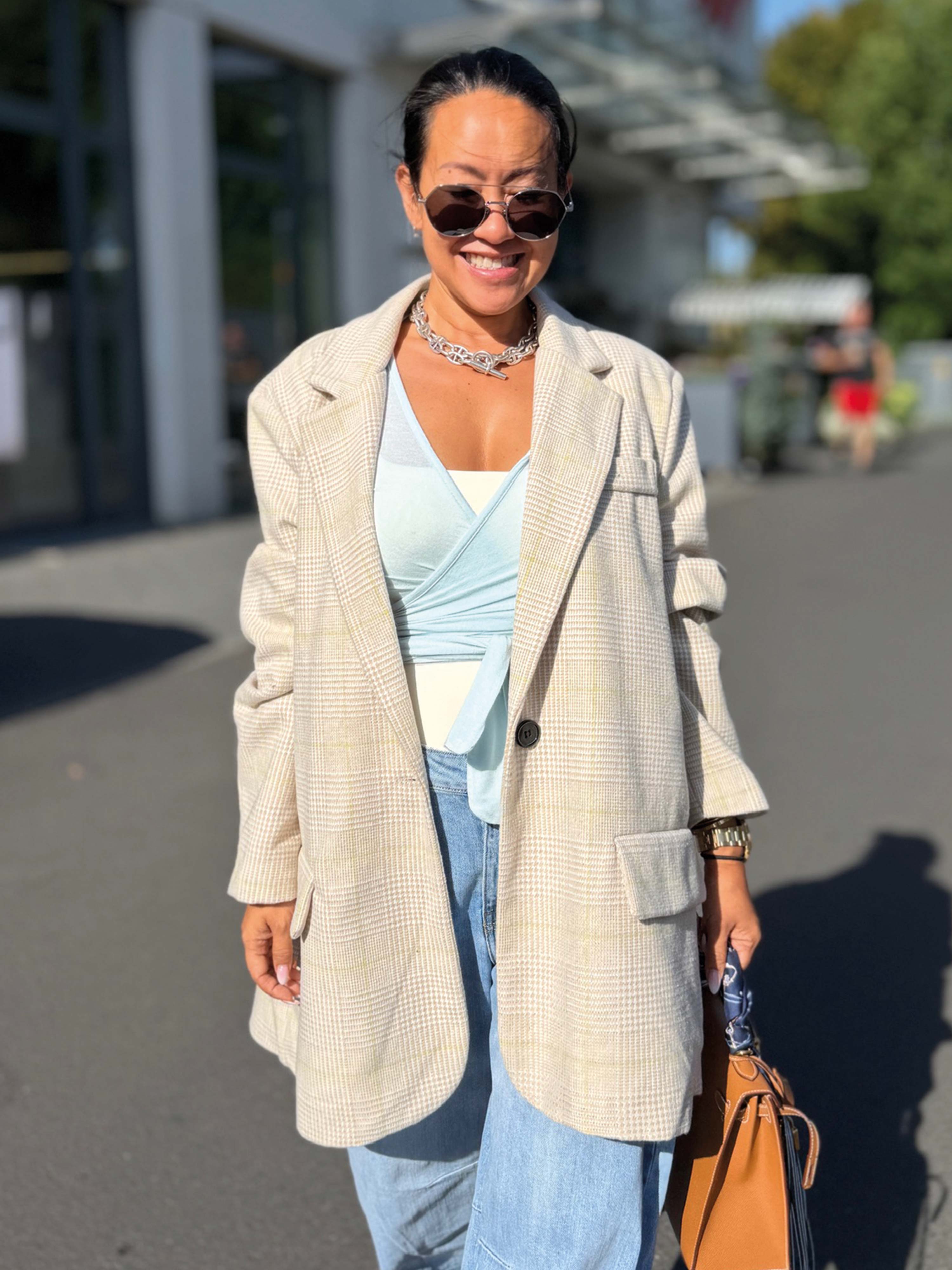 Oversize Blazer Jacke - KARO - Oatmeal